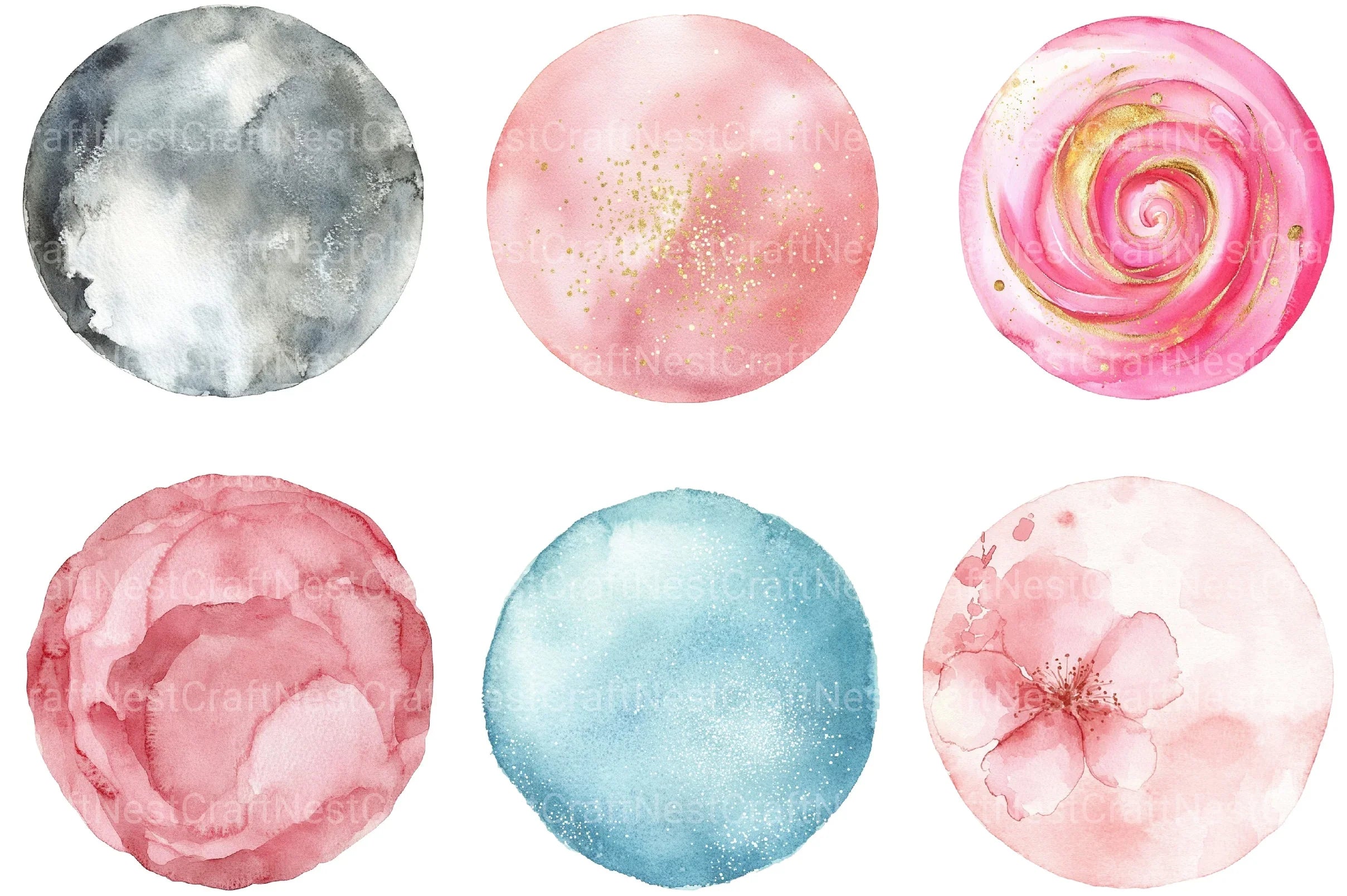 Soft Girly Round Shapes Clipart Bundle