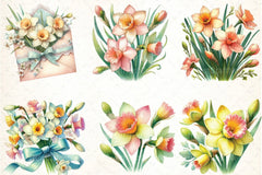 Spring Daffodils Coquette Clipart Bundle 4 - CraftNest - Digital Crafting and Art