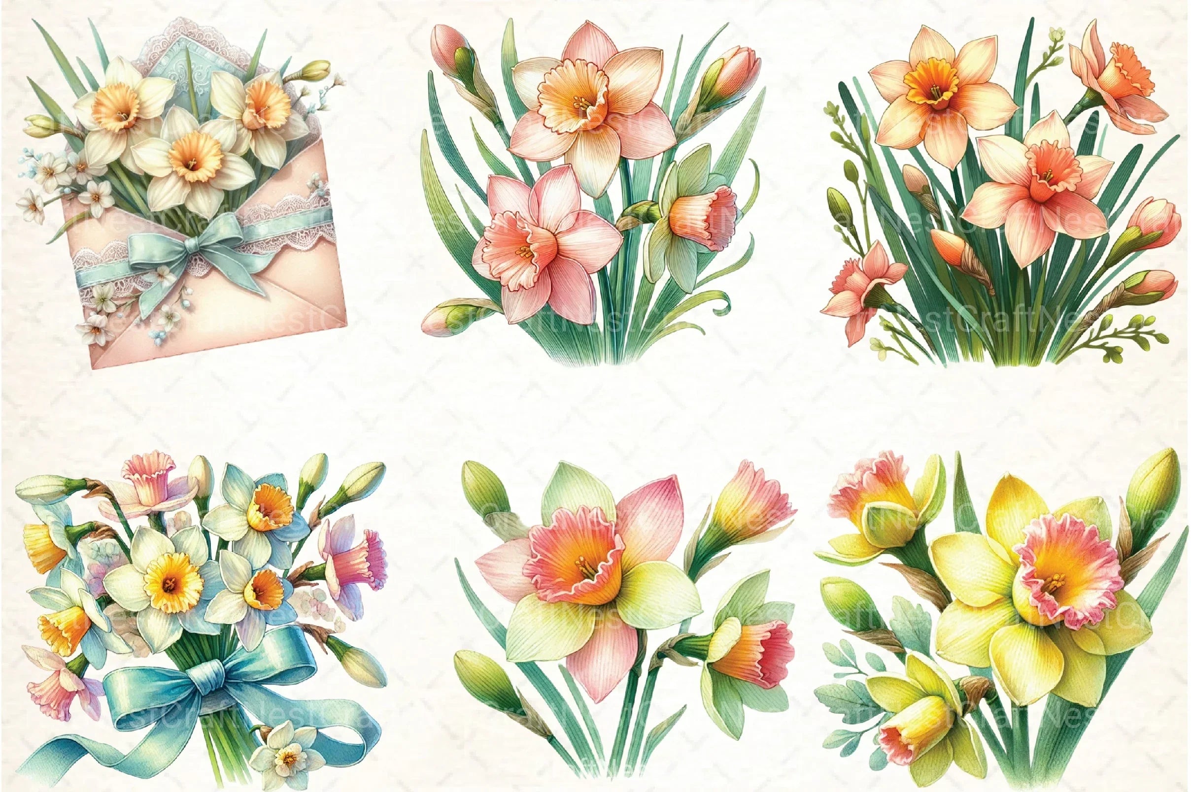 Spring Daffodils Coquette Clipart Bundle 4 - CraftNest - Digital Crafting and Art