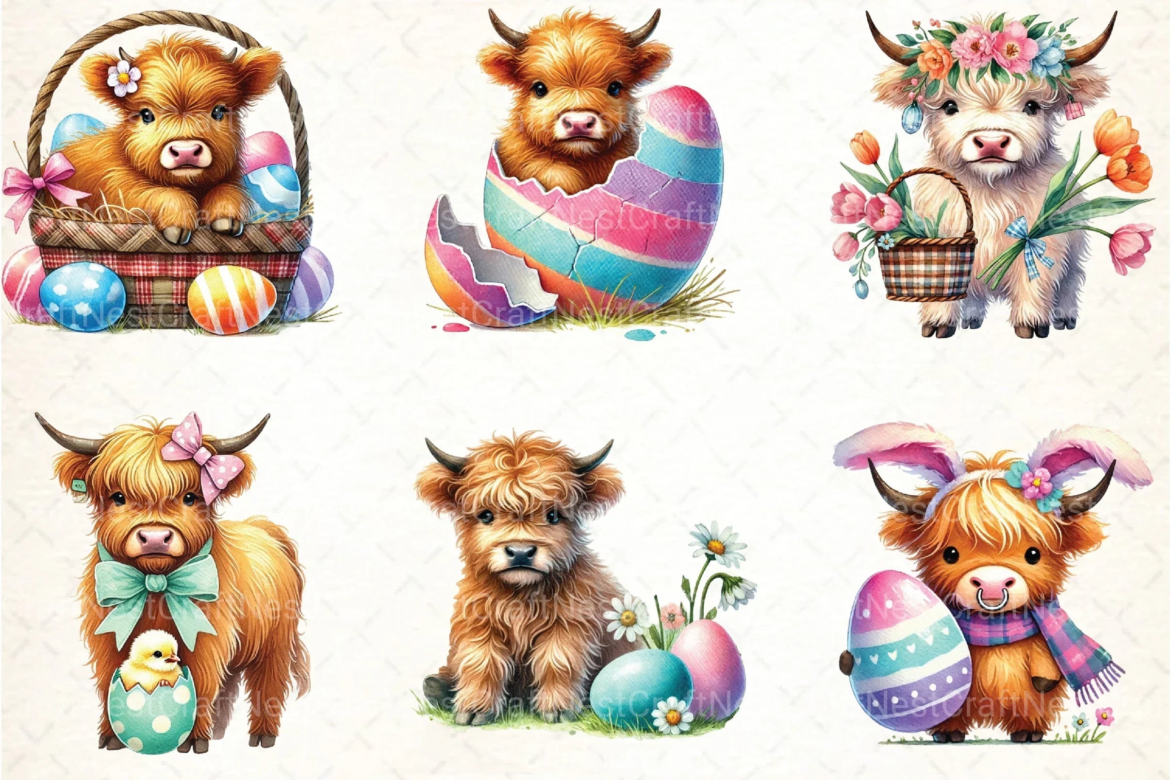 Easter Highland Cow Clipart Bundle 12 - CraftNest - Digital Crafting and Art