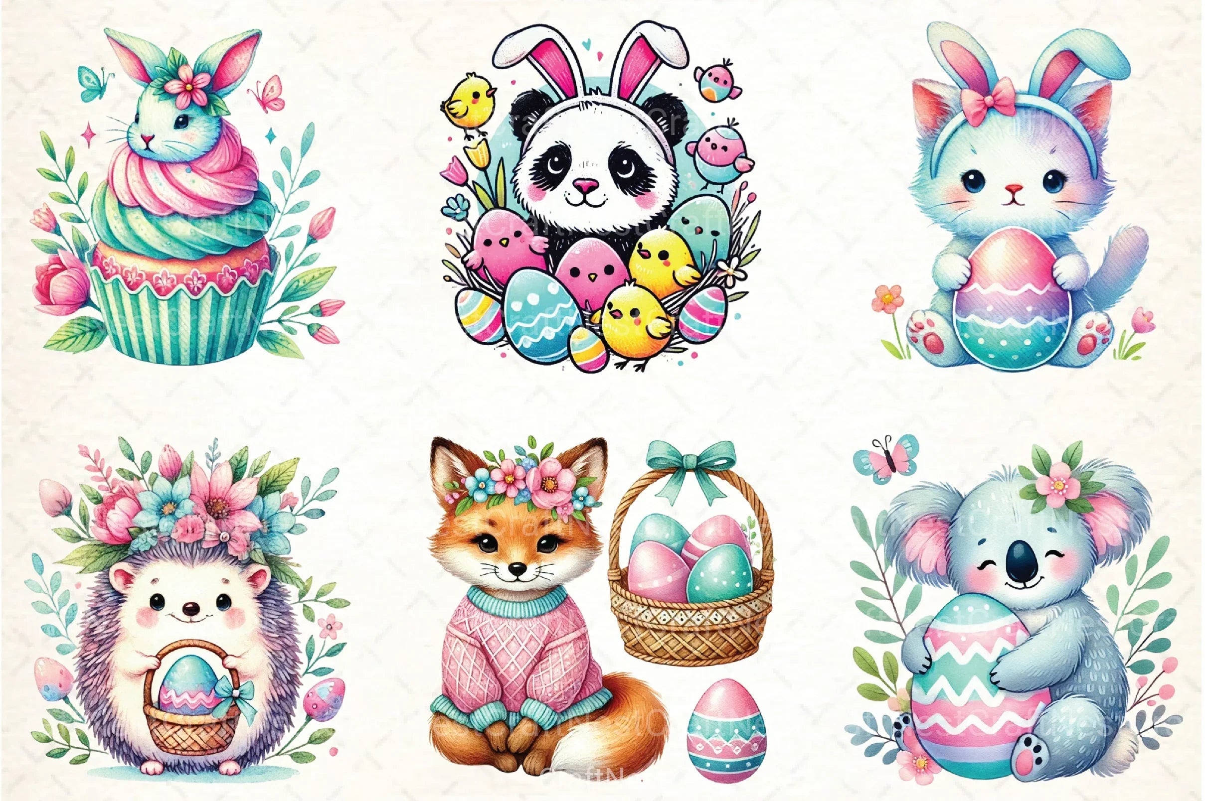 Happy Easter Cute Animals Clipart Bundle - CraftNest - Digital Crafting and Art