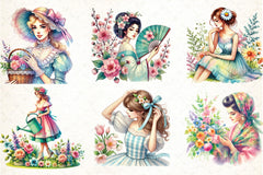 Vintage Spring Woman Clipart Bundle 1 - CraftNest - Digital Crafting and Art