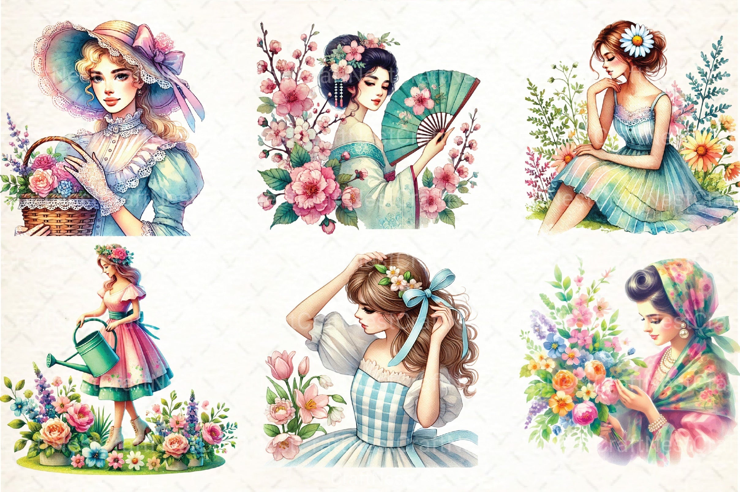 Vintage Spring Woman Clipart Bundle 1 - CraftNest - Digital Crafting and Art