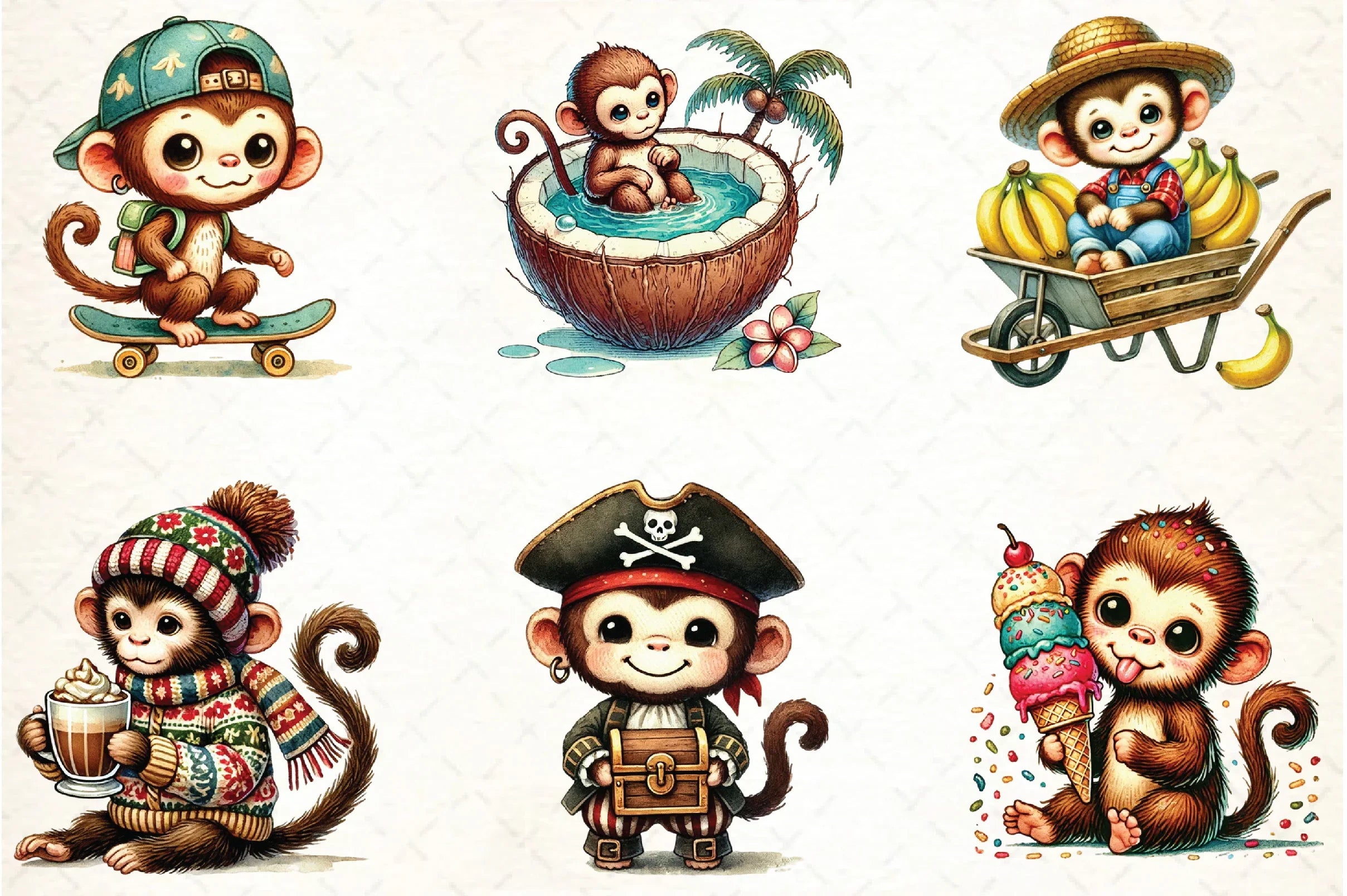Monkey Clipart Bundle - CraftNest - Digital Crafting and Art
