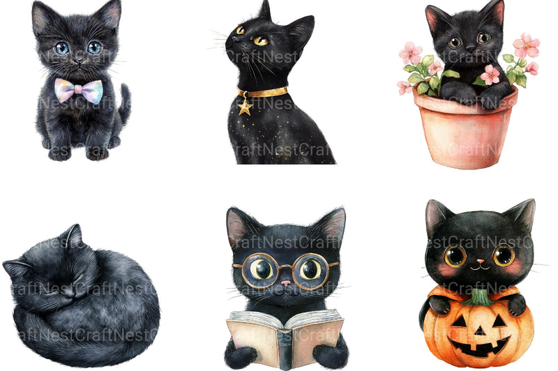 Cute Black Cat Clipart - CraftNest - Digital Crafting and Art