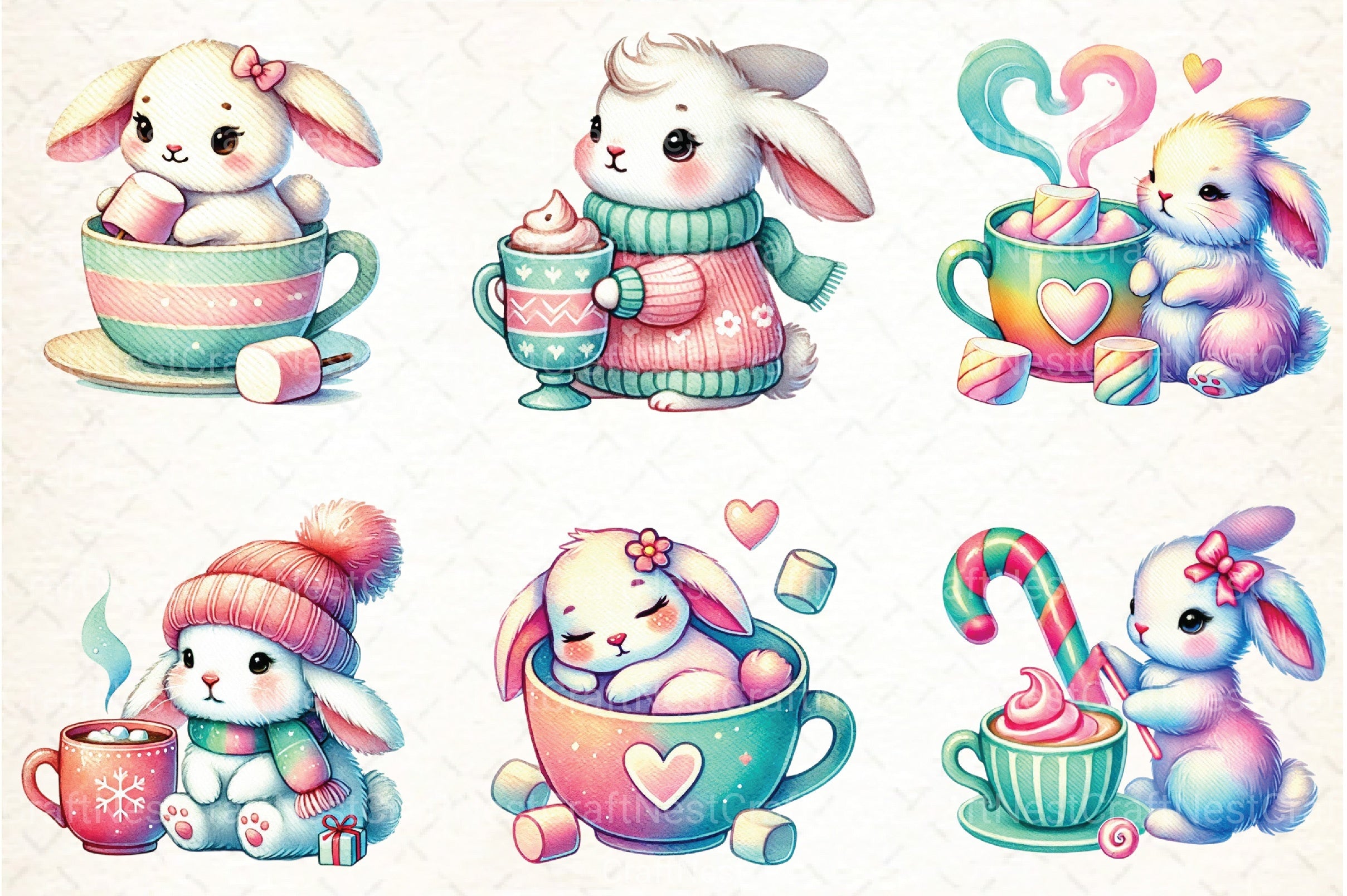 Hot Cocoa Bunny Clipart Bundle - CraftNest - Digital Crafting and Art