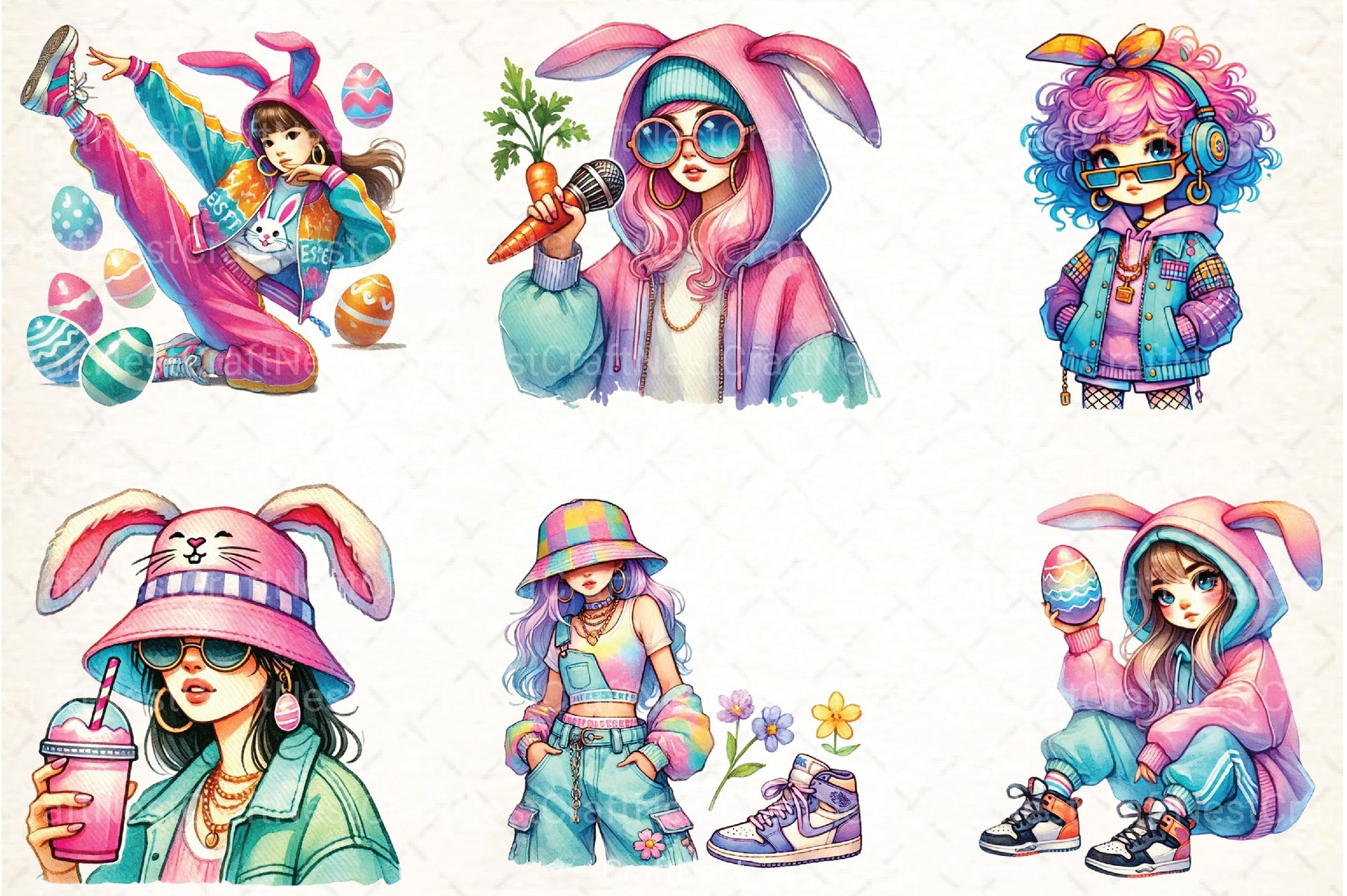 Hip Hop Easter Girl Clipart Bundle - CraftNest - Digital Crafting and Art