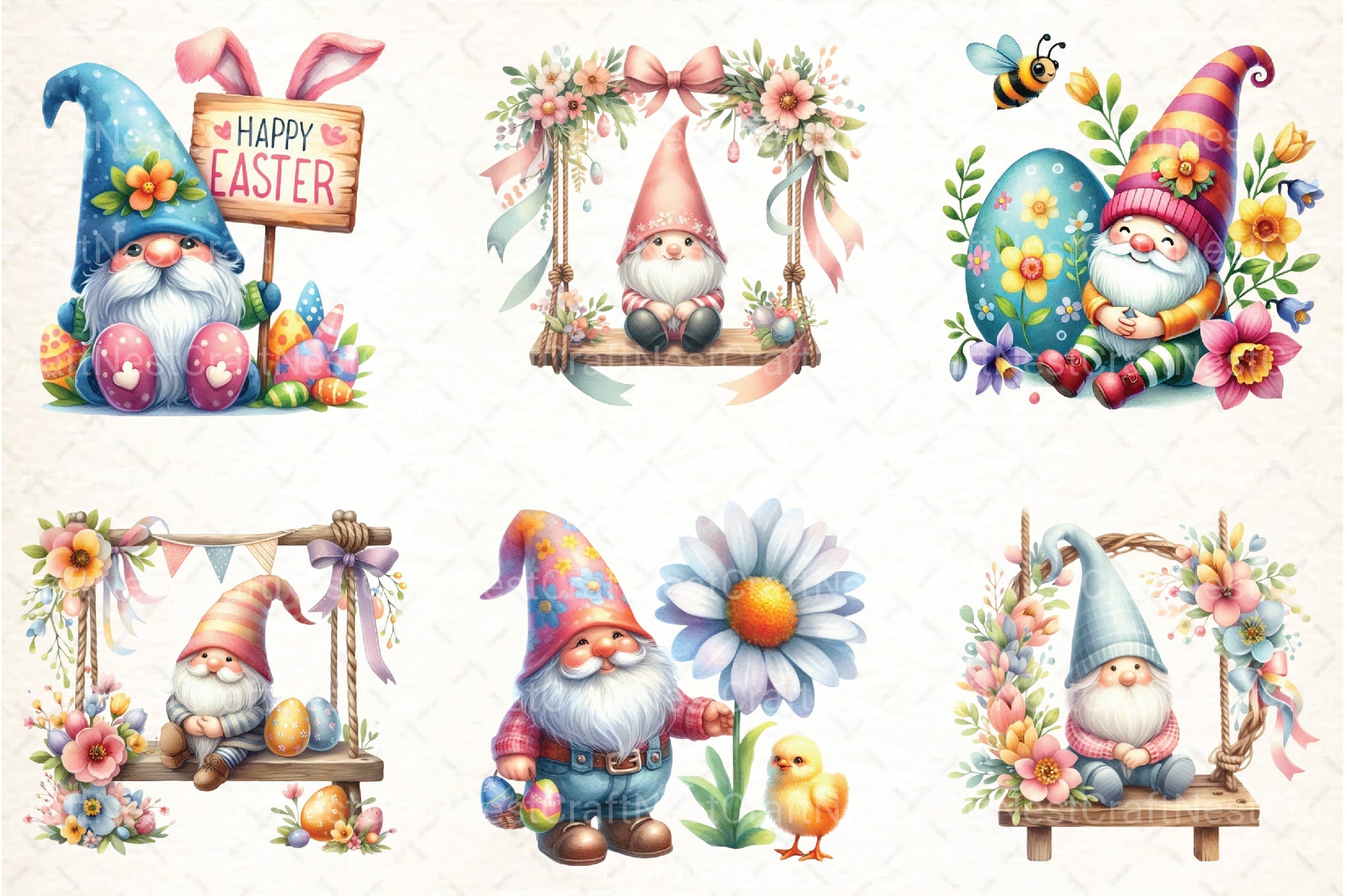 Cute Easter Gnomes Clipart Bundle - CraftNest - Digital Crafting and Art