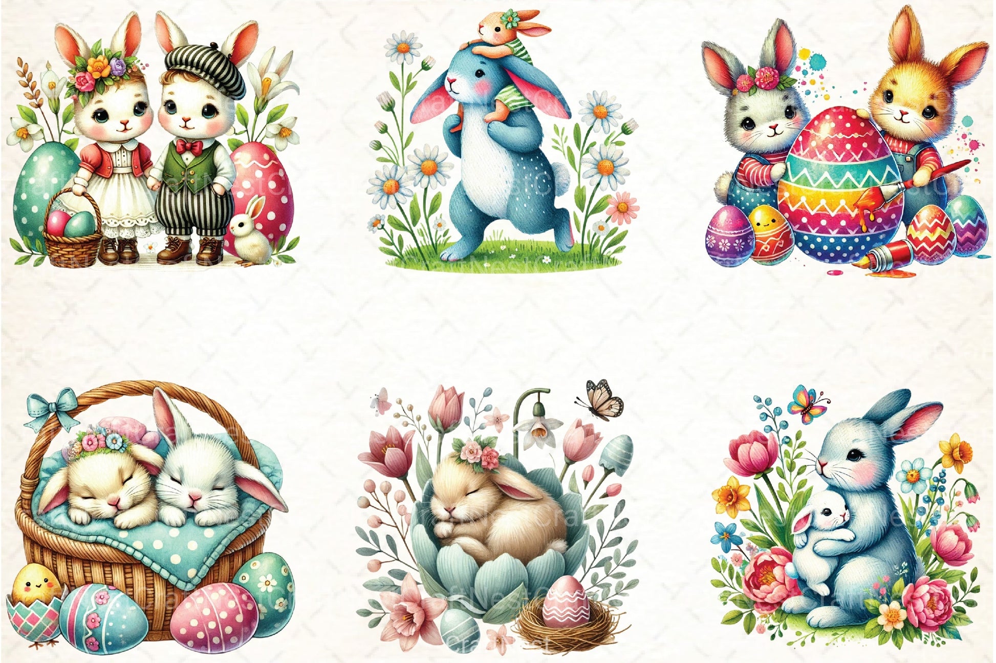 Easter Bunnies Family Clipart Bundle 99 - CraftNest - Digital Crafting and Art