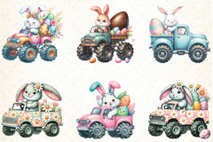 Cute Easter Bunny Monster Truck Clipart Bundle - CraftNest - Digital Crafting and Art