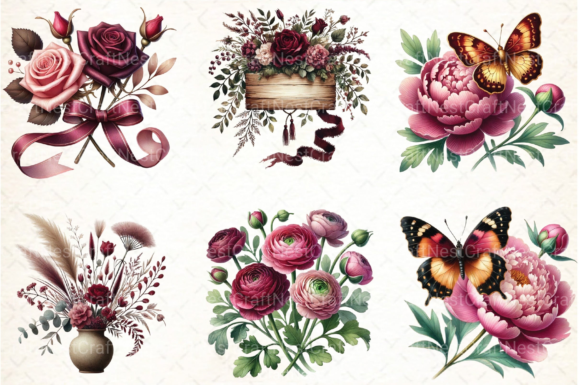 Burgundy Spring Clipart Bundle 555 - CraftNest - Digital Crafting and Art