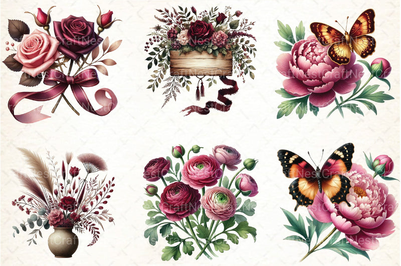 Burgundy Spring Clipart Bundle 555 - CraftNest - Digital Crafting and Art