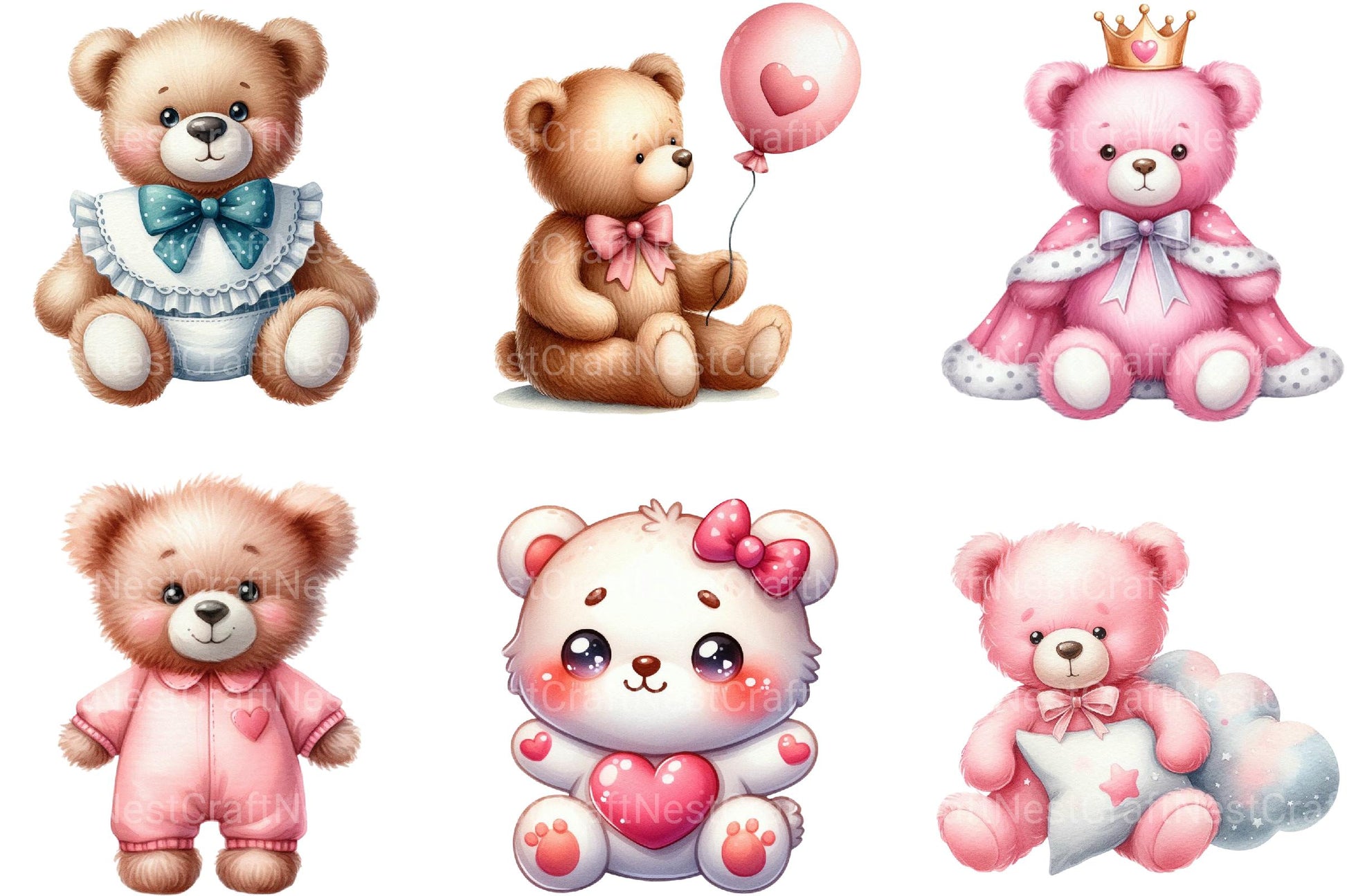 Pink Cute Blush Teddy Bear Clipart 1 - CraftNest - Digital Crafting and Art