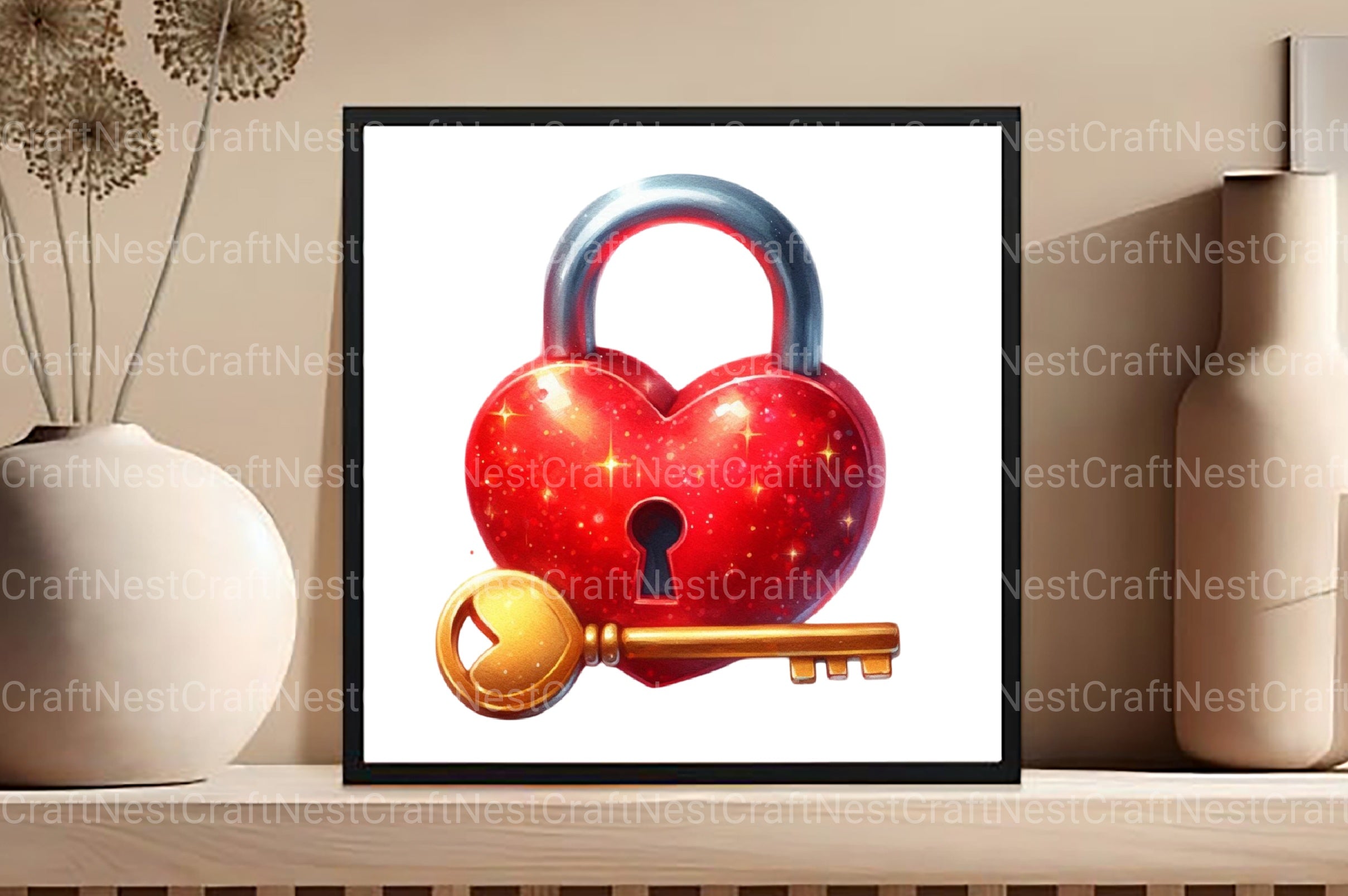 Valentine Red Heart Shaped Lock Clipart Bundle - CraftNest - Digital Crafting and Art