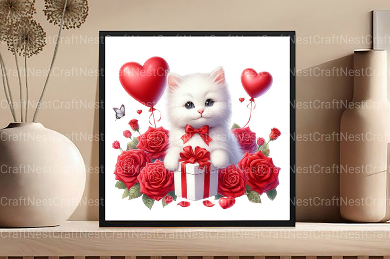 Valentine Cute White Kitten Clipart Bundle - CraftNest - Digital Crafting and Art