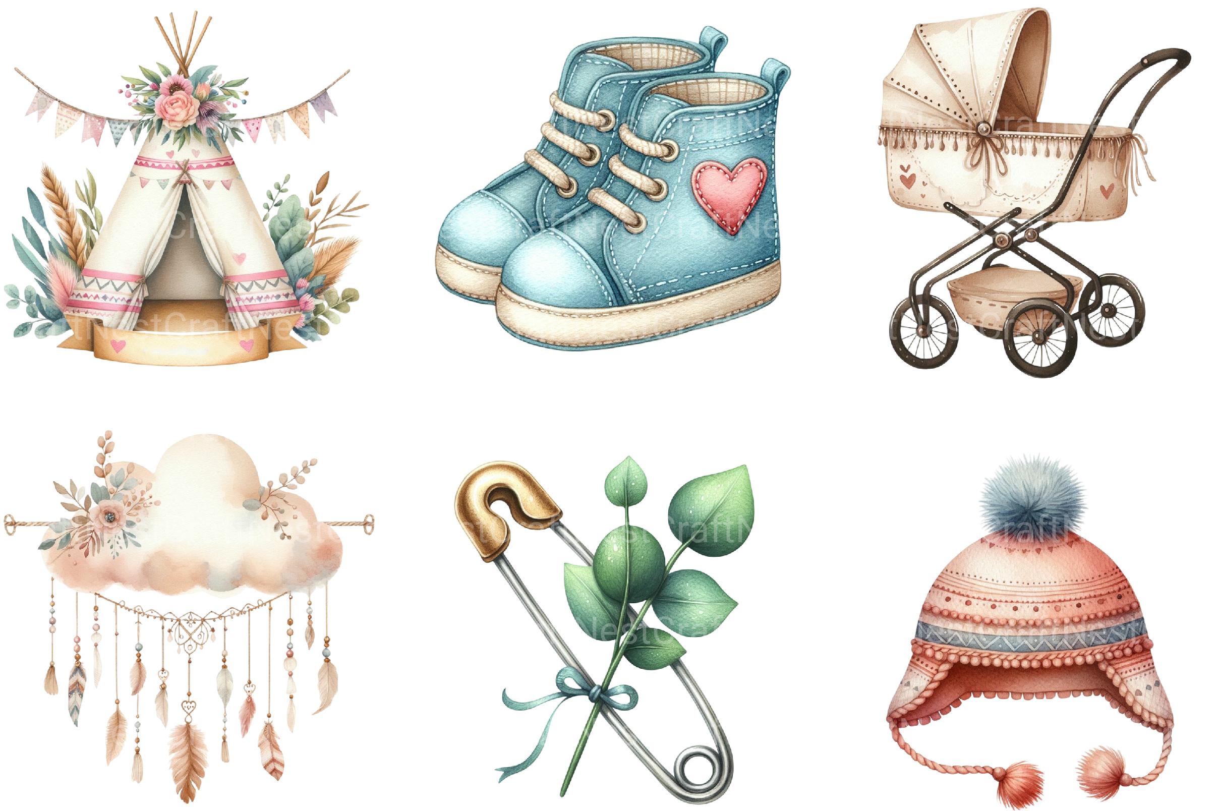 Neutral Boho Baby Shower Doodle Clipart - CraftNest - Digital Crafting and Art