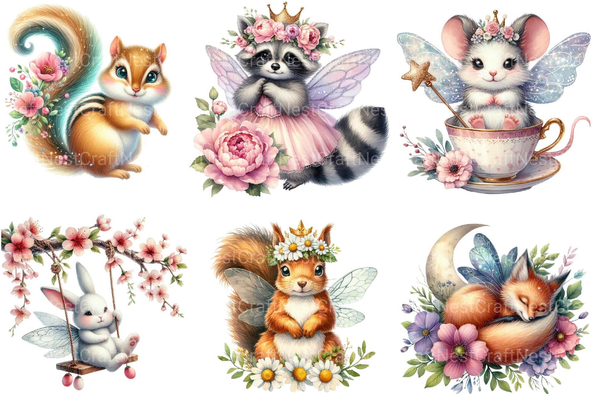 Garden Fairies Floral Animals Clipart - CraftNest - Digital Crafting and Art