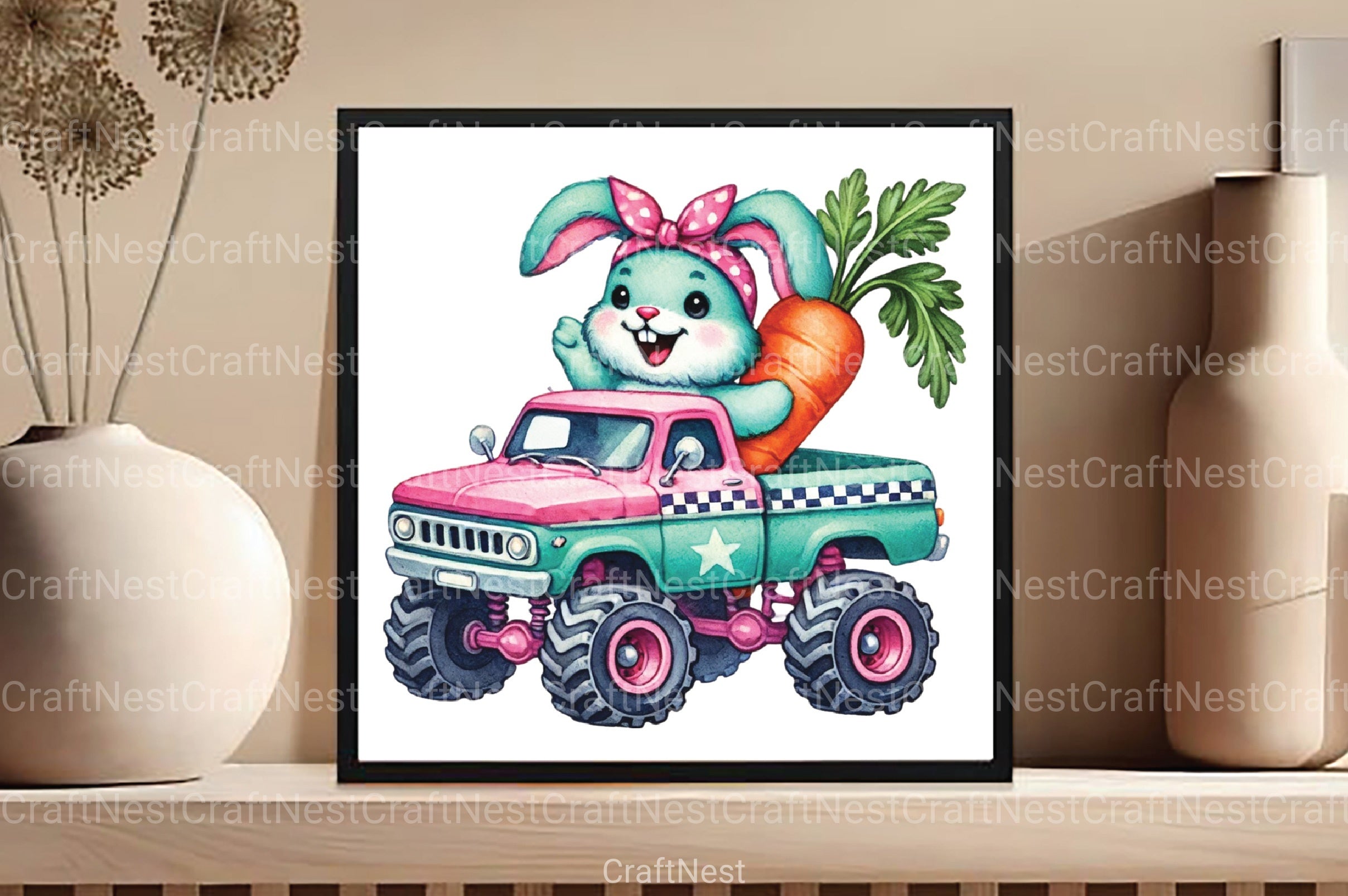 Cute Easter Bunny Monster Truck Clipart Bundle - CraftNest - Digital Crafting and Art
