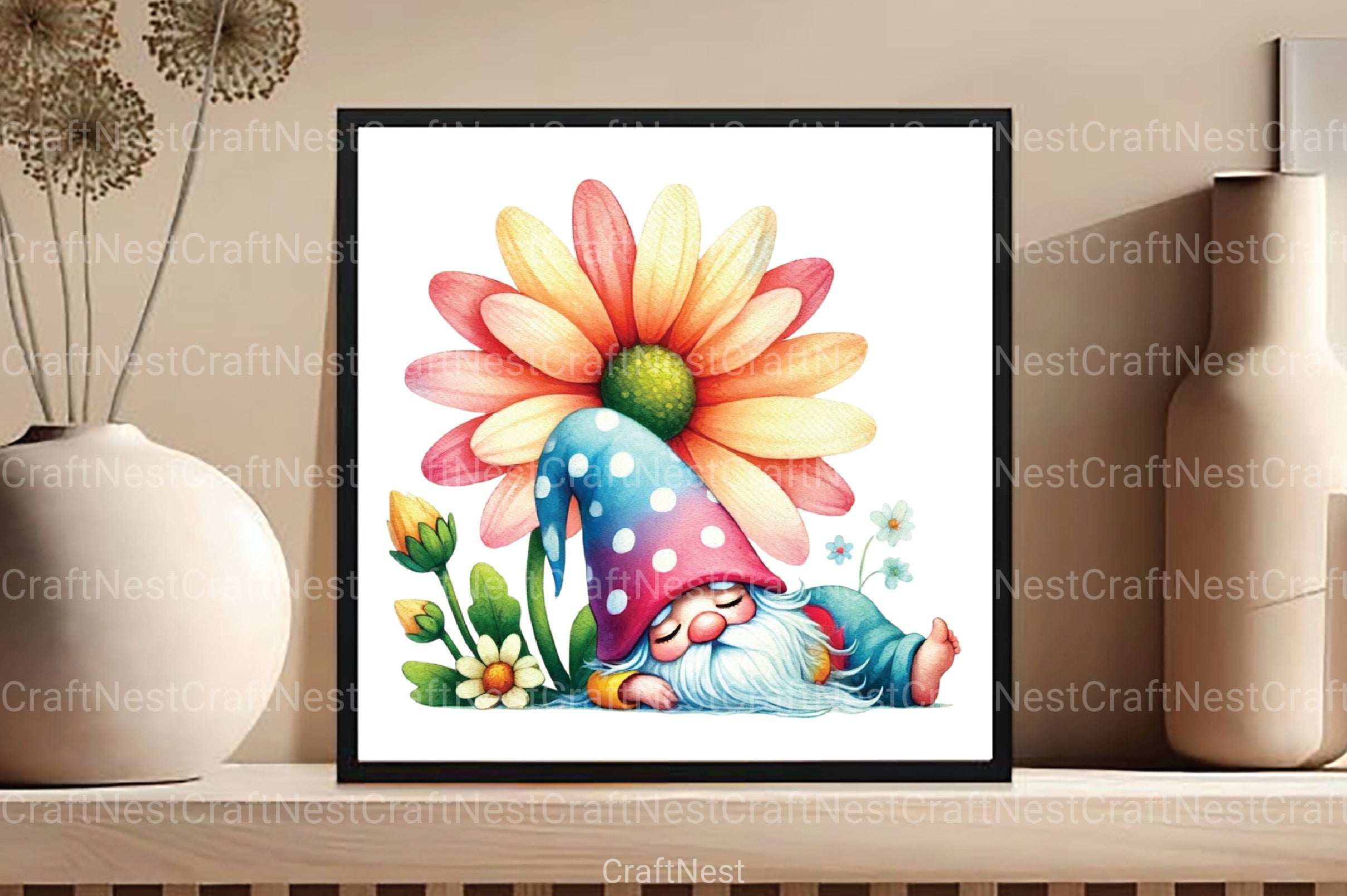 Cute Gnomes with Daisy Flower Clipart Bundle - CraftNest - Digital Crafting and Art