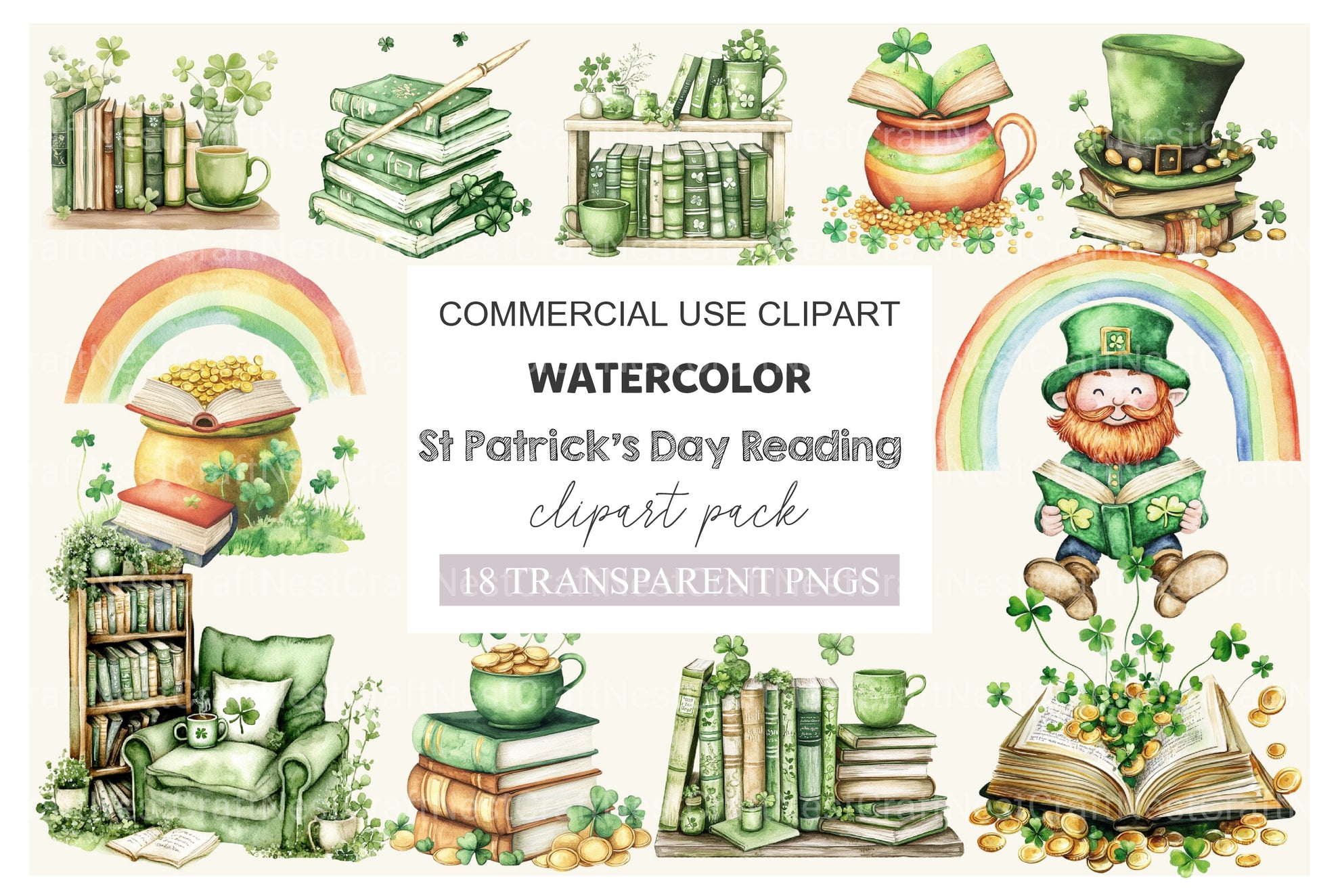 St Patrick's Day Reading Clipart Bundle 3 - CraftNest - Digital Crafting and Art