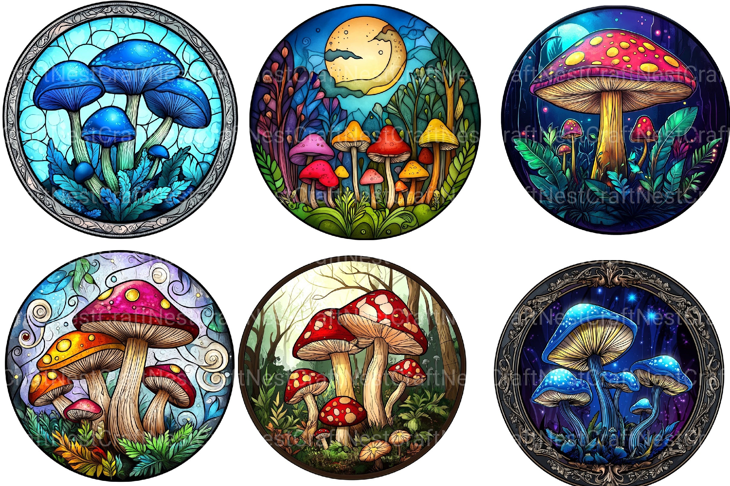 Mushroom Round Stained Glass Clipart Bundle - CraftNest - Digital Crafting and Art