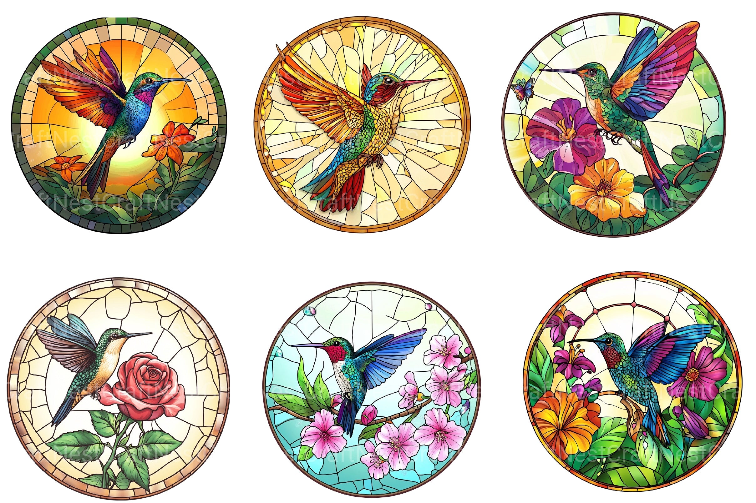 Hummingbird Round Stained Glass Clipart Bundle - CraftNest - Digital Crafting and Art