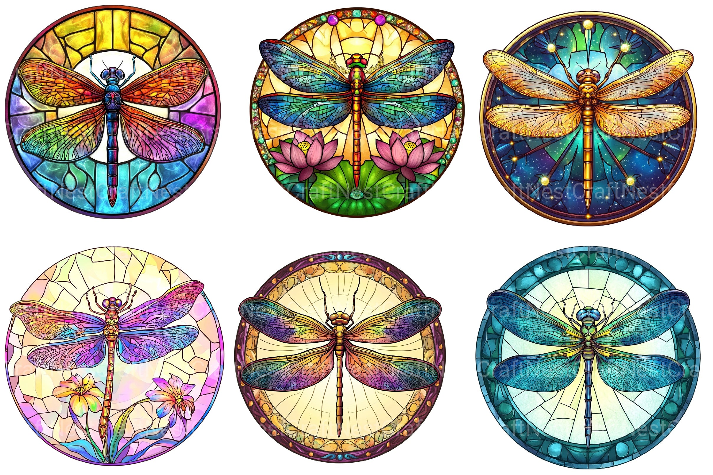 Dragonfly Stained Glass Clipart Bundle - CraftNest - Digital Crafting and Art