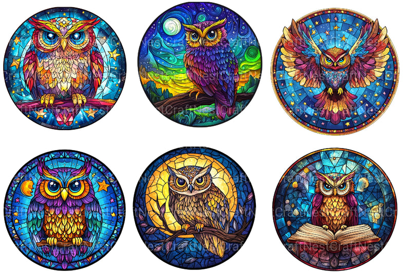 Owl Round Stained Glass Clipart Bundle - CraftNest - Digital Crafting and Art