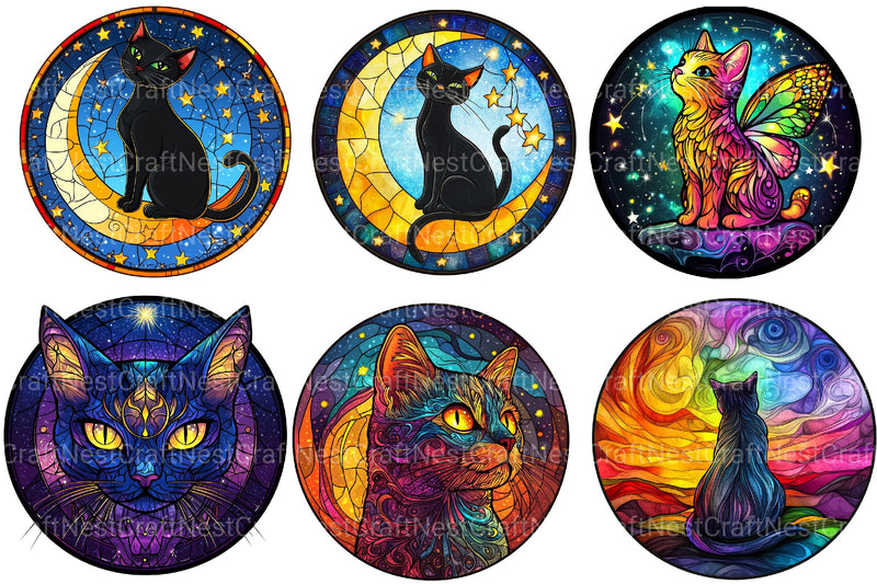 Cat Round Stained Glass Clipart Bundle - CraftNest - Digital Crafting and Art