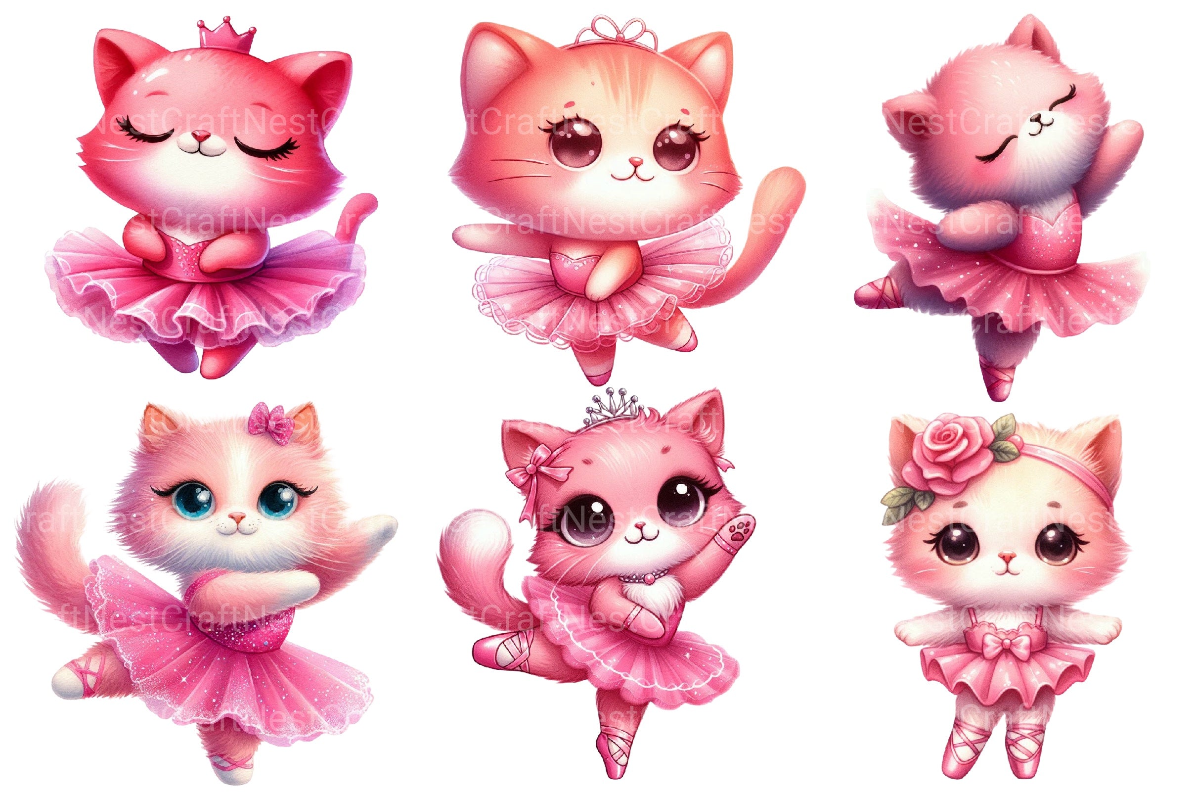 Pink Cat Ballerina Clipart Bundle - CraftNest - Digital Crafting and Art