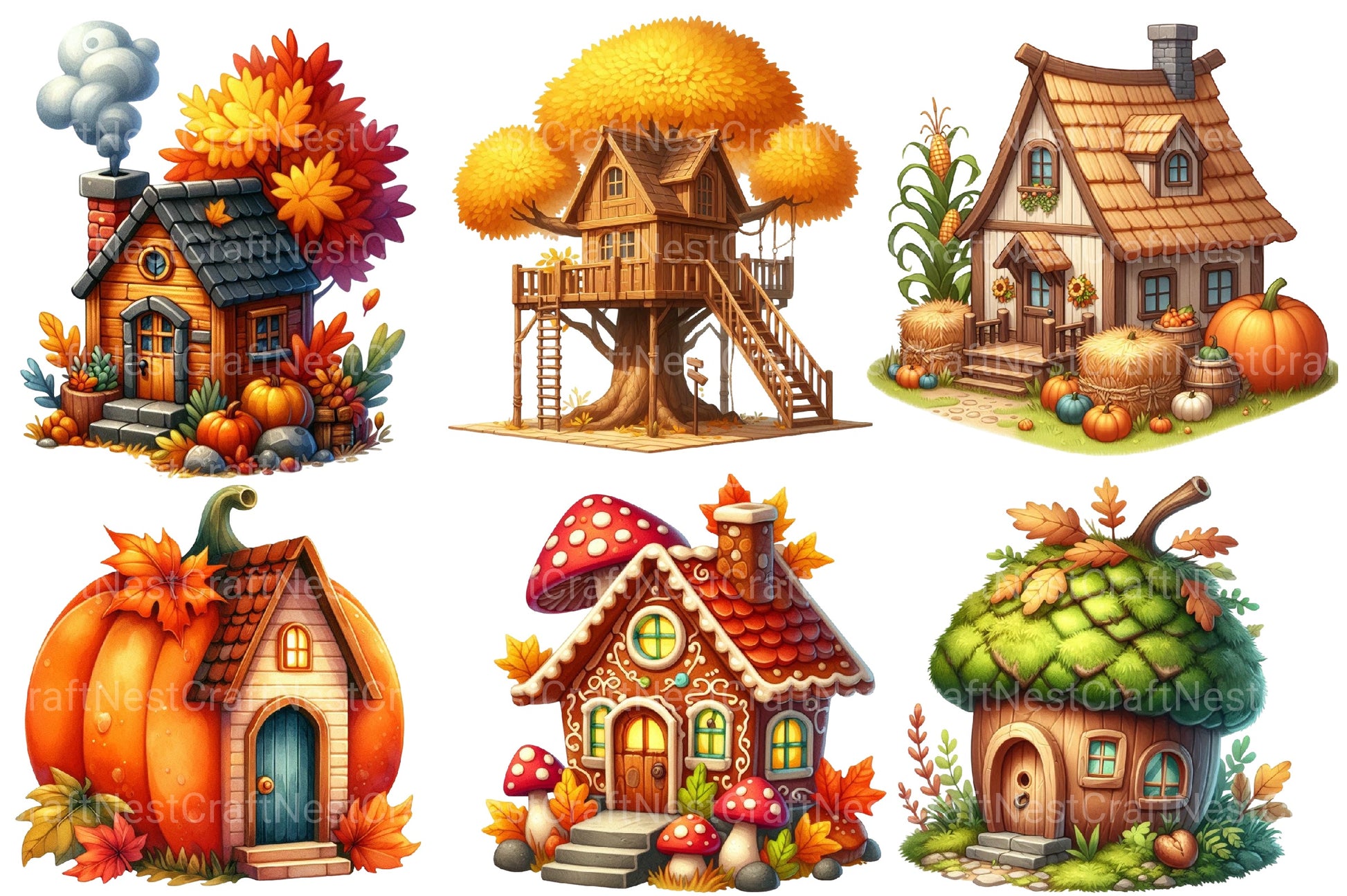 Autumn Houses Clipart Bundle - CraftNest - Digital Crafting and Art