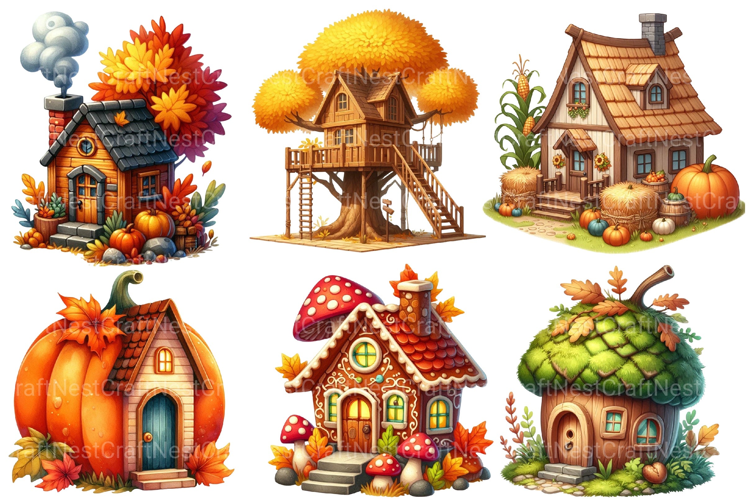 Autumn Houses Clipart Bundle - CraftNest - Digital Crafting and Art