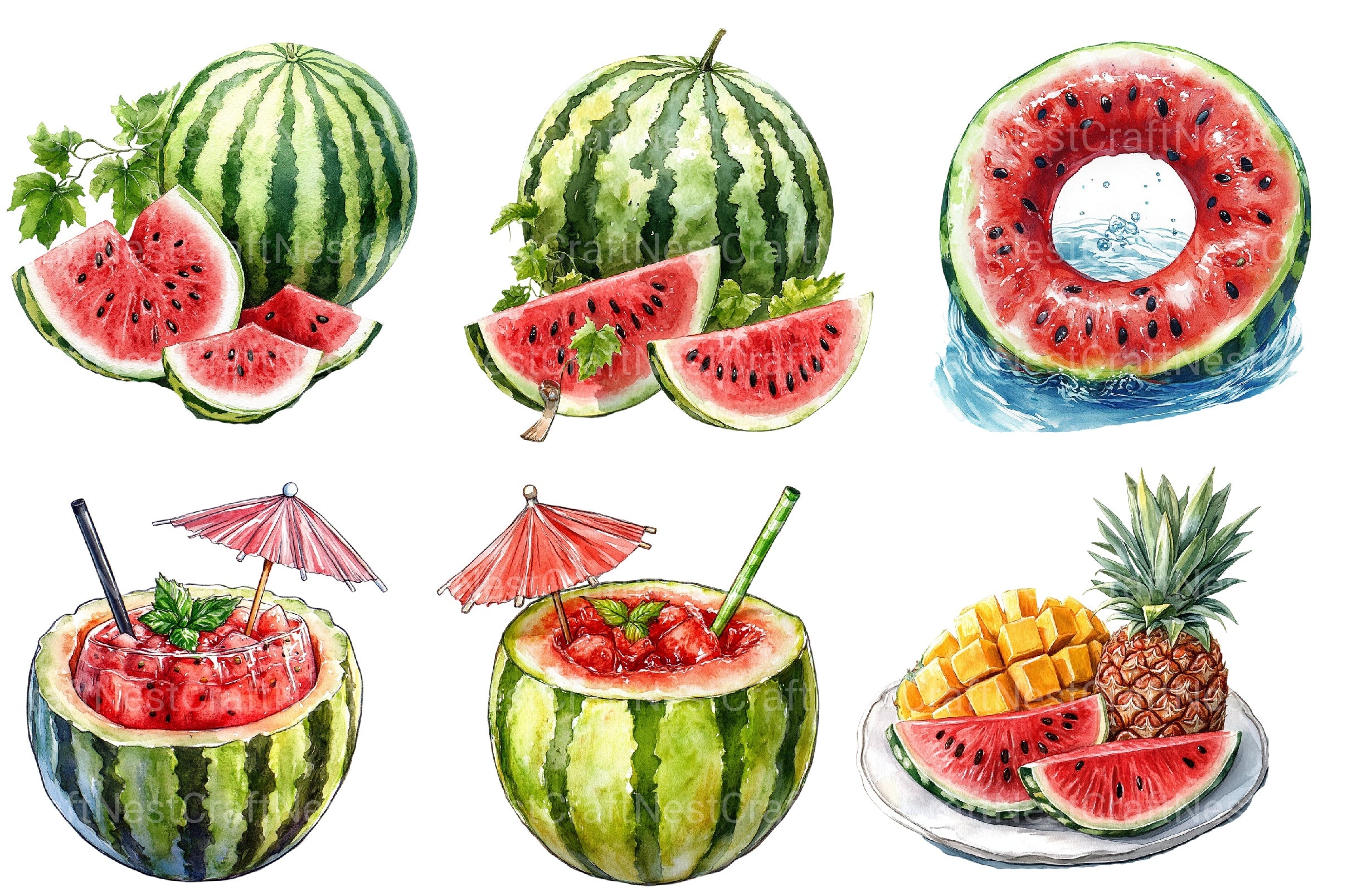 Summer Watermelon Clipart Bundle 4 - CraftNest - Digital Crafting and Art