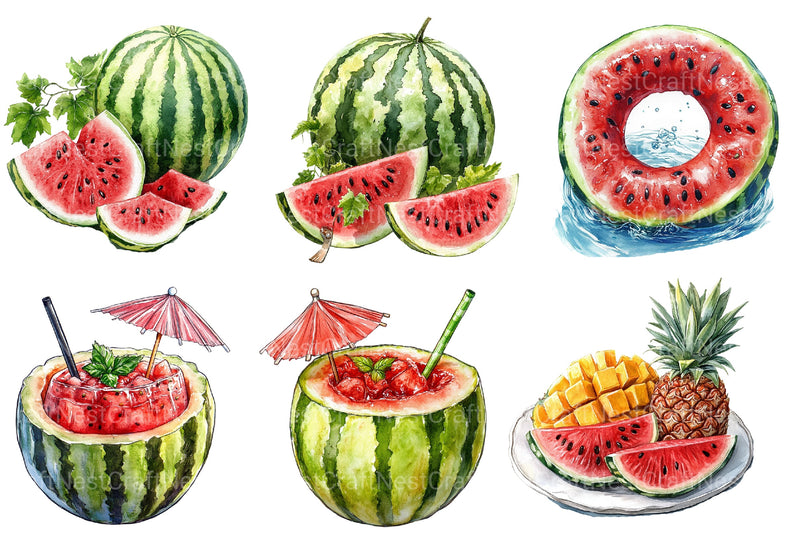 Summer Watermelon Clipart Bundle 4 - CraftNest - Digital Crafting and Art