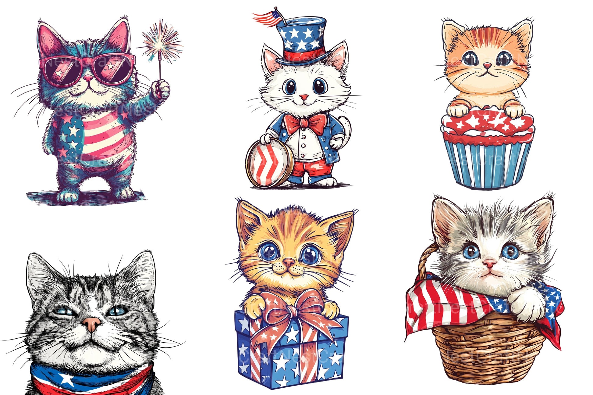 4th Of July Cat Clipart Bundle 2 - CraftNest - Digital Crafting and Art