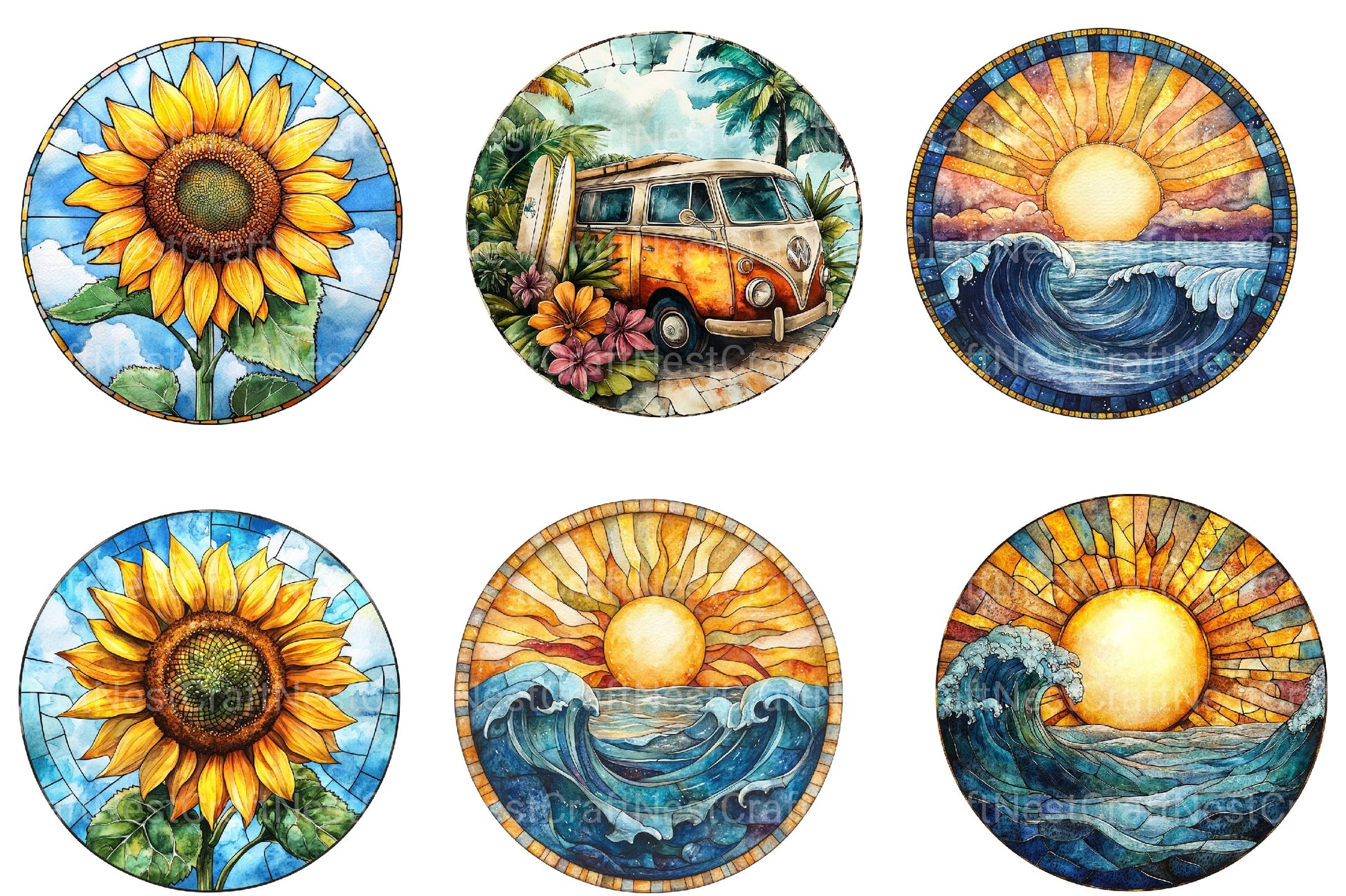 Round Stained Glass Summer Clipart Bundle 3 - CraftNest - Digital Crafting and Art