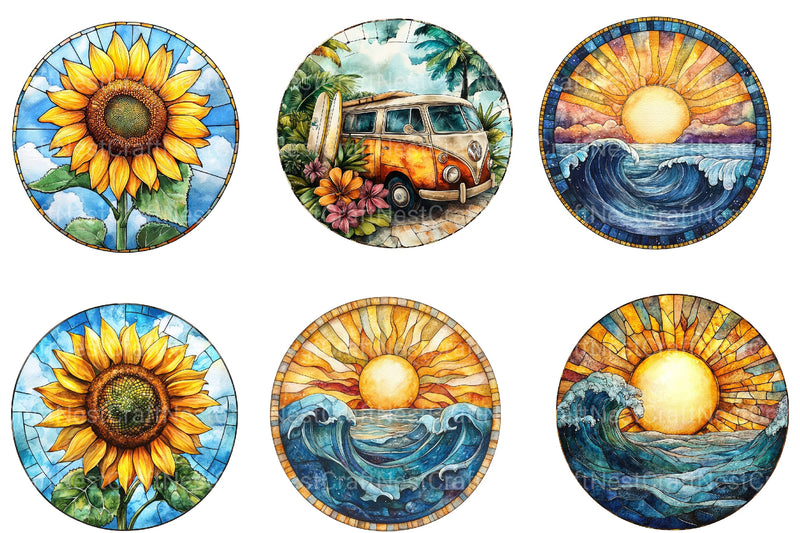 Round Stained Glass Summer Clipart Bundle 3 - CraftNest - Digital Crafting and Art