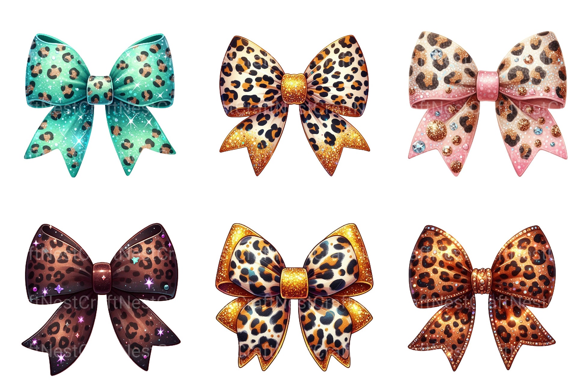 Leopard Glitter Bow Clipart Bundle 2 - CraftNest - Digital Crafting and Art