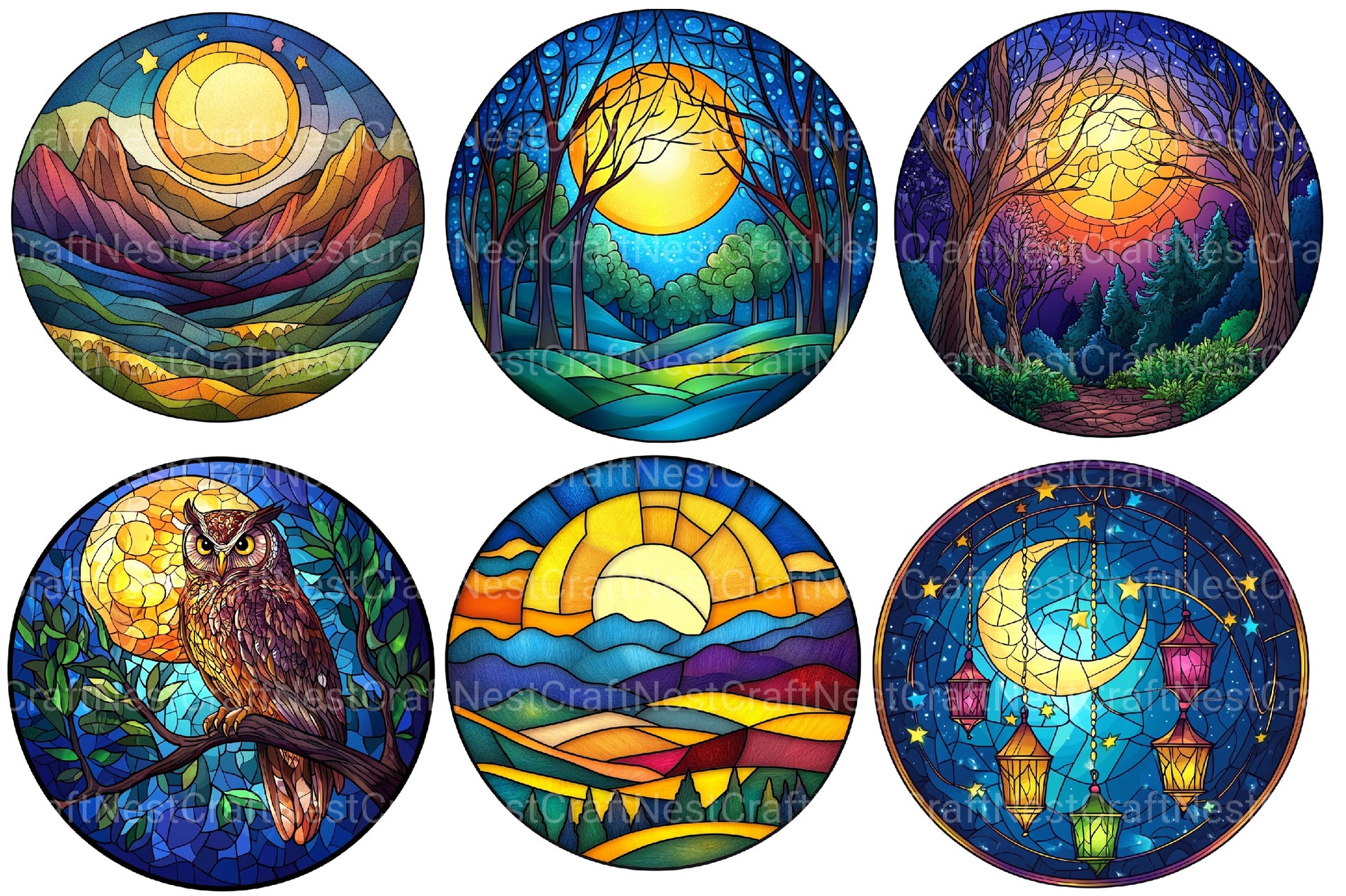 Moonlit Nights Stained Glass Clipart Bundle - CraftNest - Digital Crafting and Art
