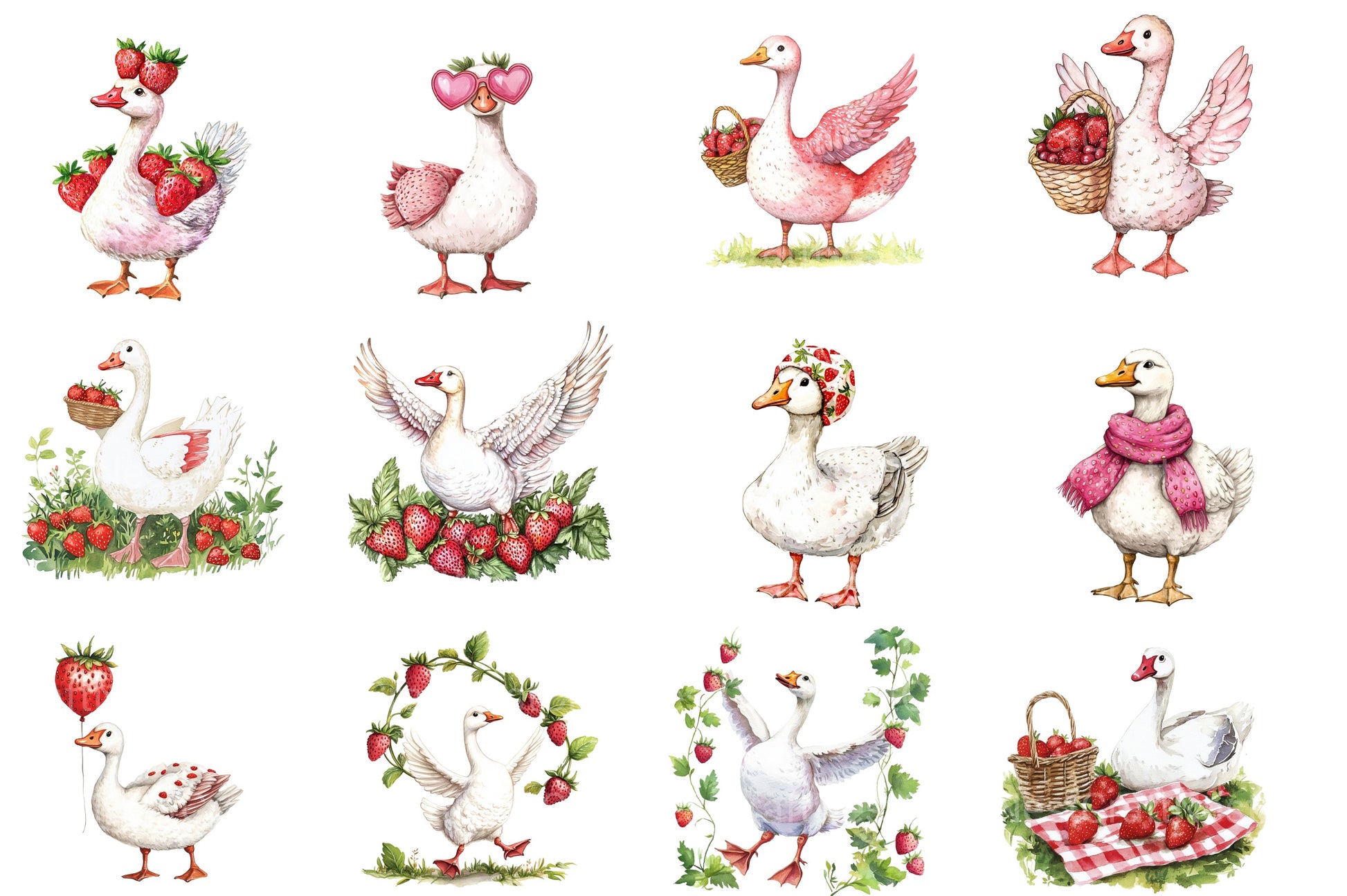 Strawberry Goose Clipart Bundle - CraftNest - Digital Crafting and Art