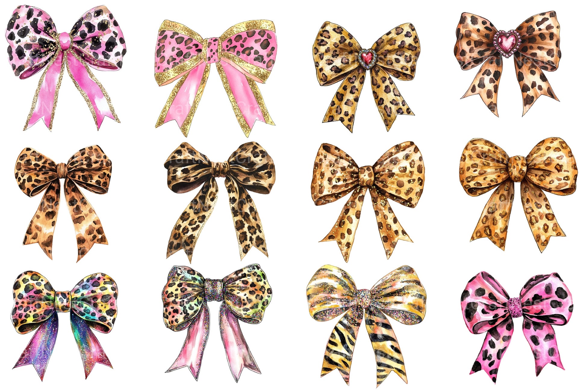 Leopard Glitter Bow Clipart Bundle 1 - CraftNest - Digital Crafting and Art