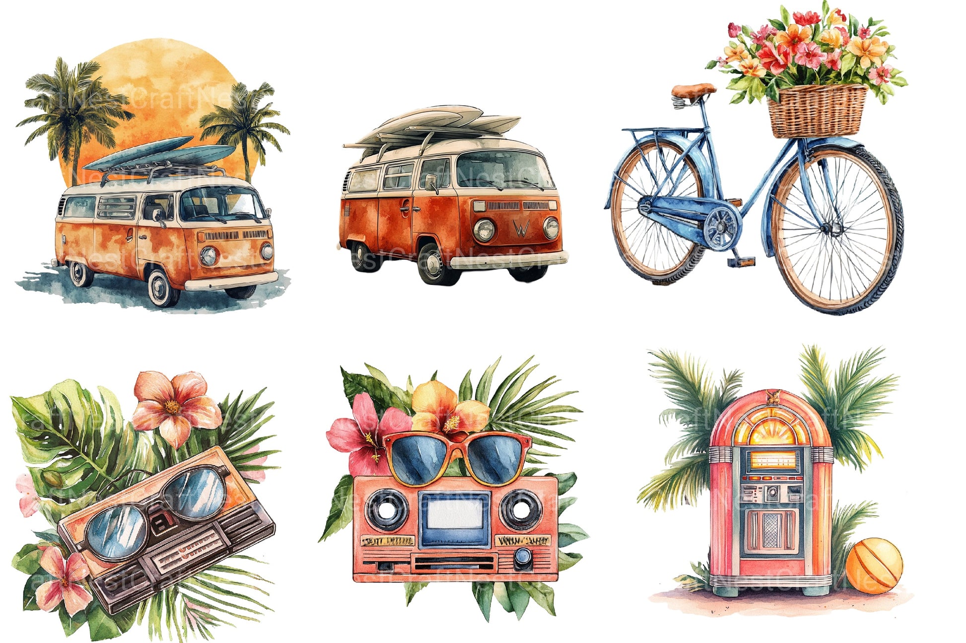 Retro Summer Clipart Bundle 2 - CraftNest - Digital Crafting and Art