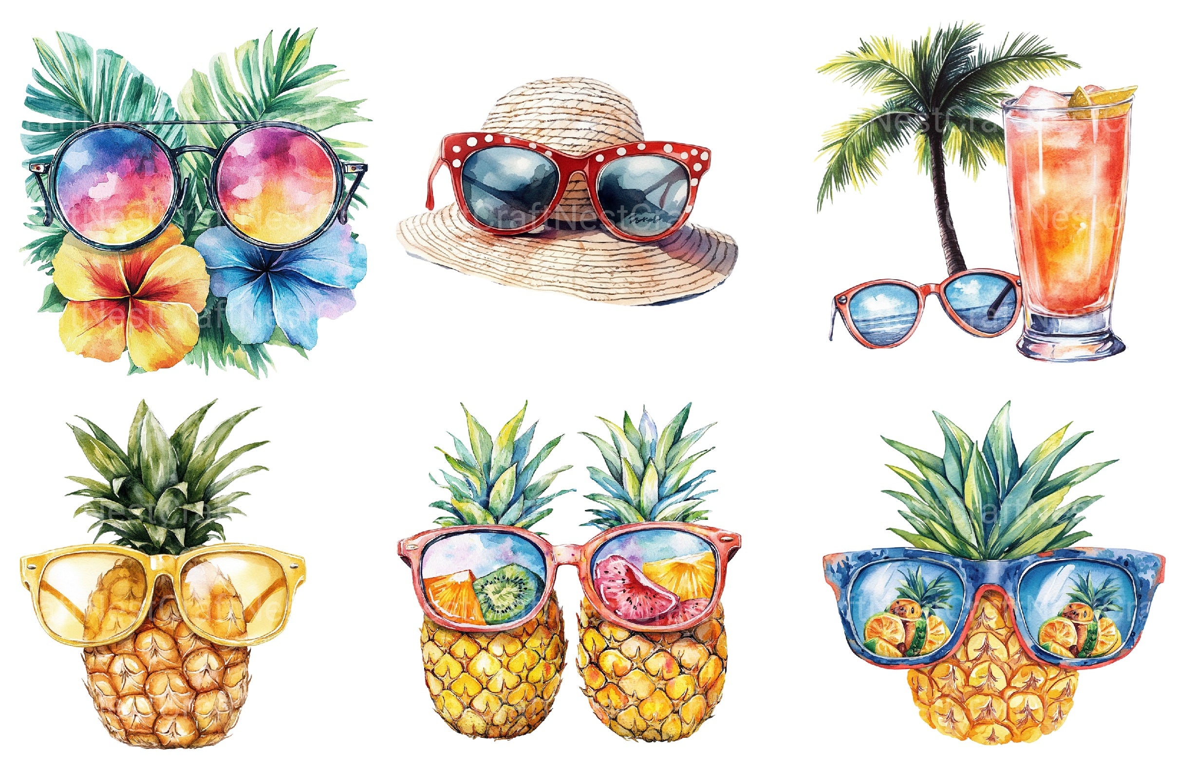 Summer Sun Glass Clipart Bundle - CraftNest - Digital Crafting and Art