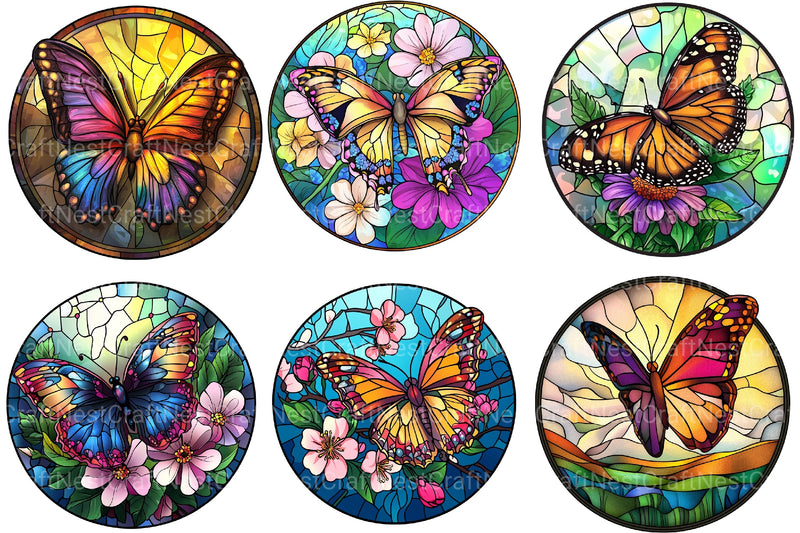 Butterfly Round Stained Glass Clipart Bundle - CraftNest - Digital Crafting and Art