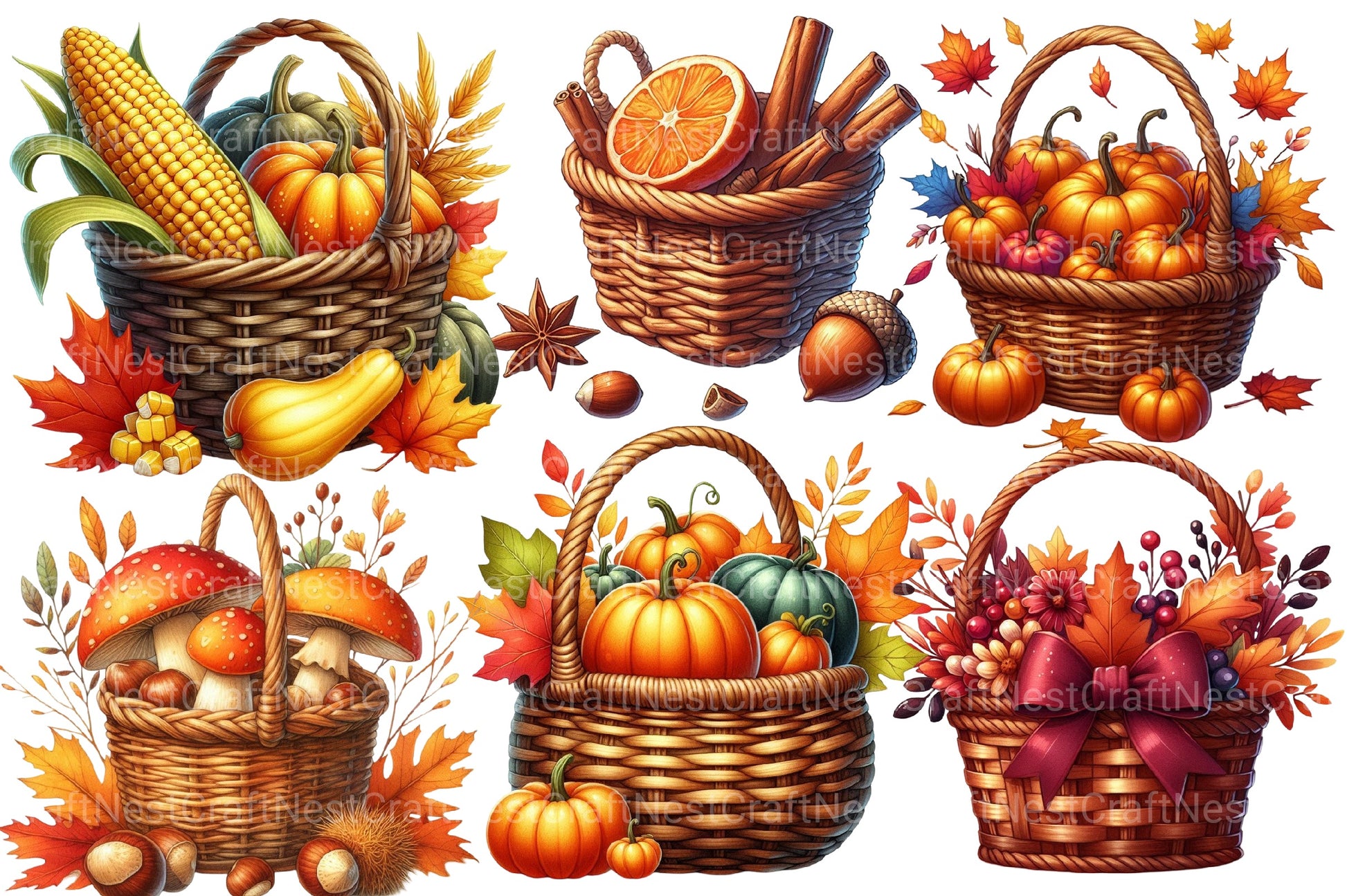 Autumn Basket Clipart Bundle - CraftNest - Digital Crafting and Art