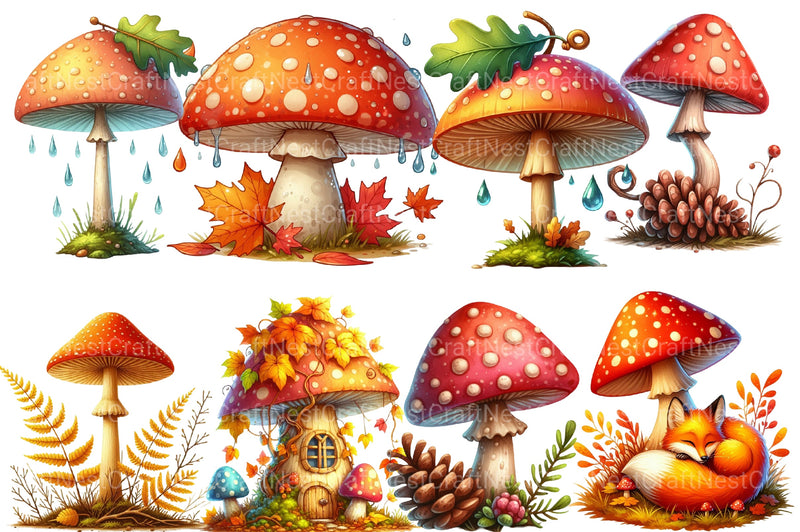 Mushrooms Fall Autumn Clipart Bundle - CraftNest - Digital Crafting and Art