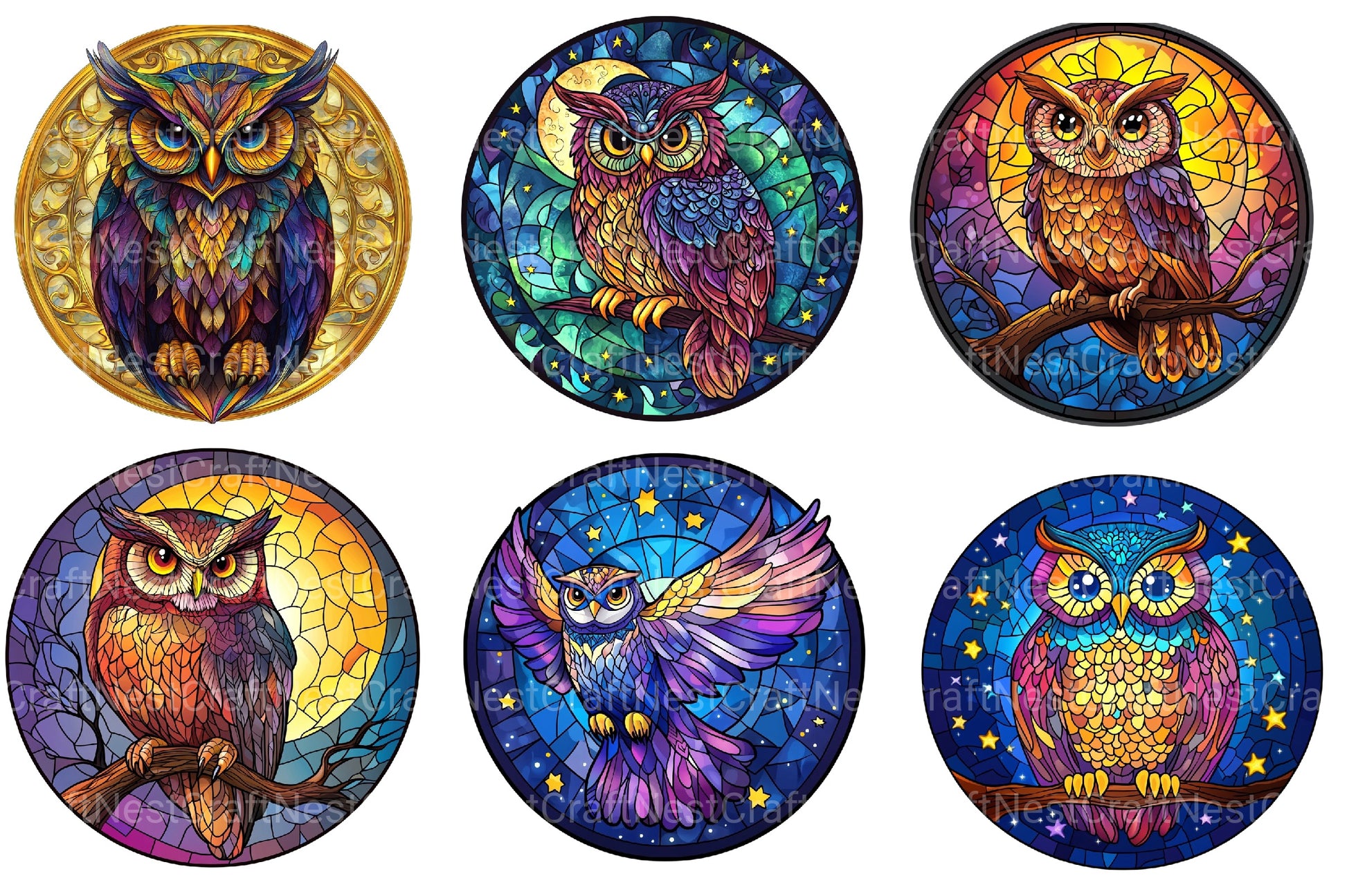 Owl Round Stained Glass Clipart Bundle - CraftNest - Digital Crafting and Art