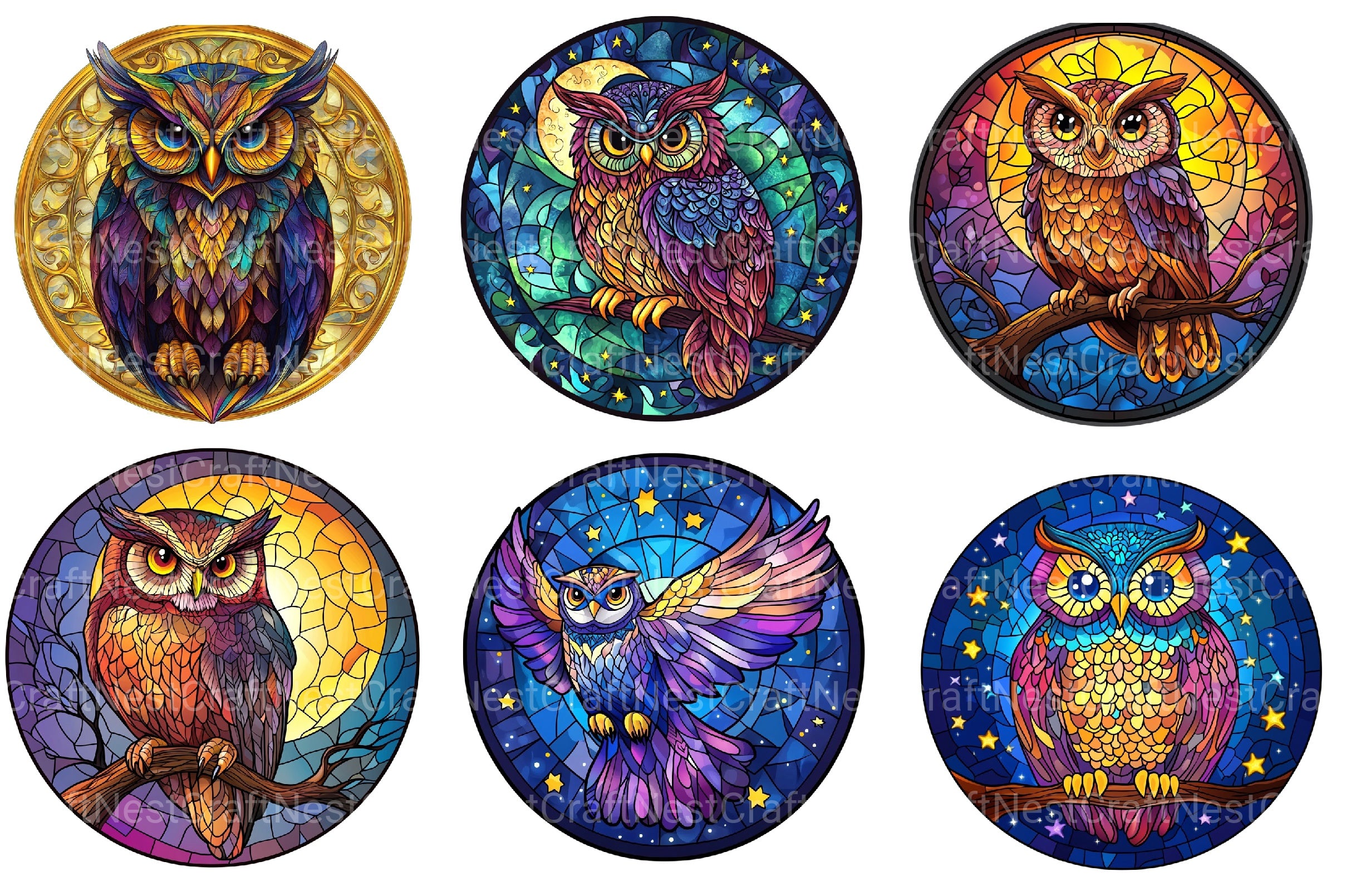 Owl Round Stained Glass Clipart Bundle - CraftNest - Digital Crafting and Art