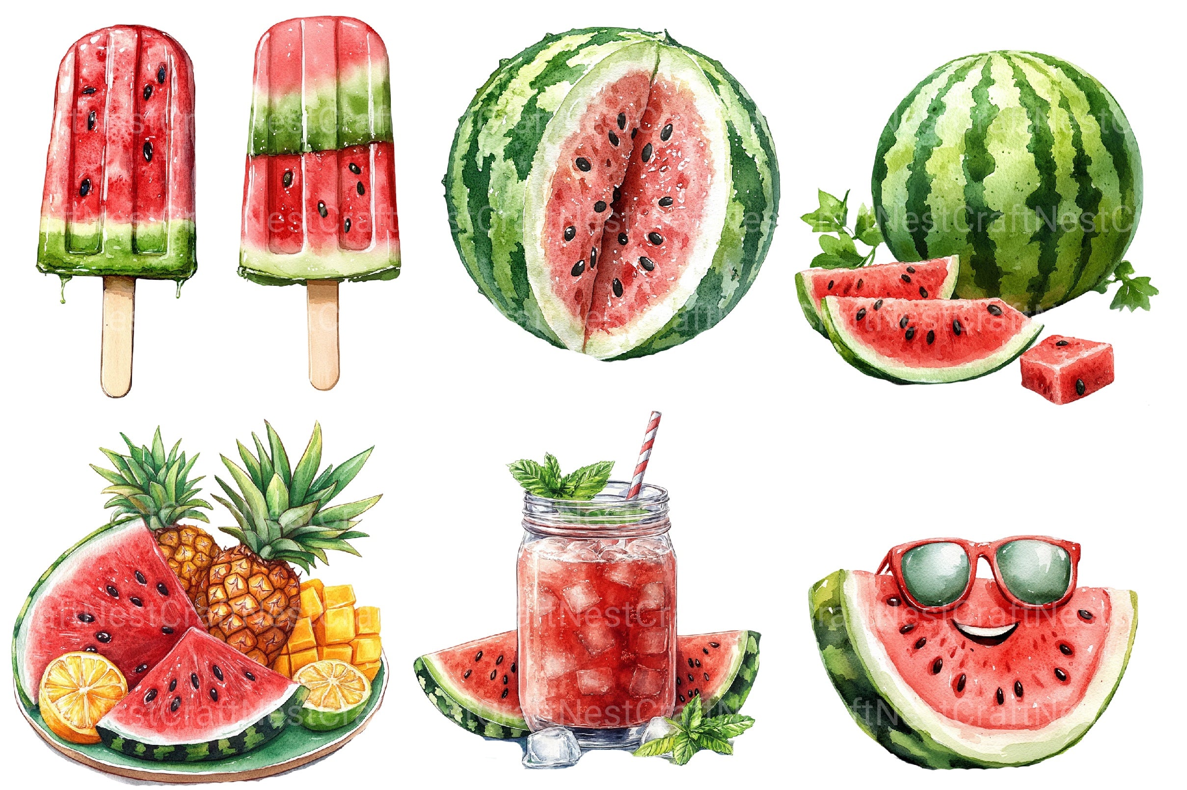 Summer Watermelon Clipart Bundle 4 - CraftNest - Digital Crafting and Art