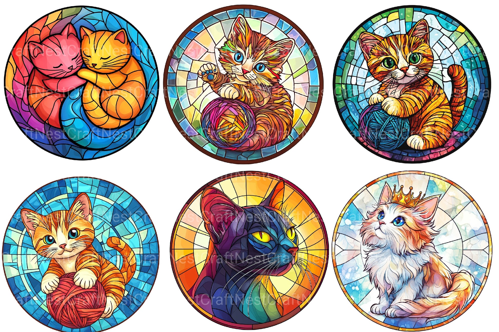 Cat Round Stained Glass Clipart Bundle - CraftNest - Digital Crafting and Art
